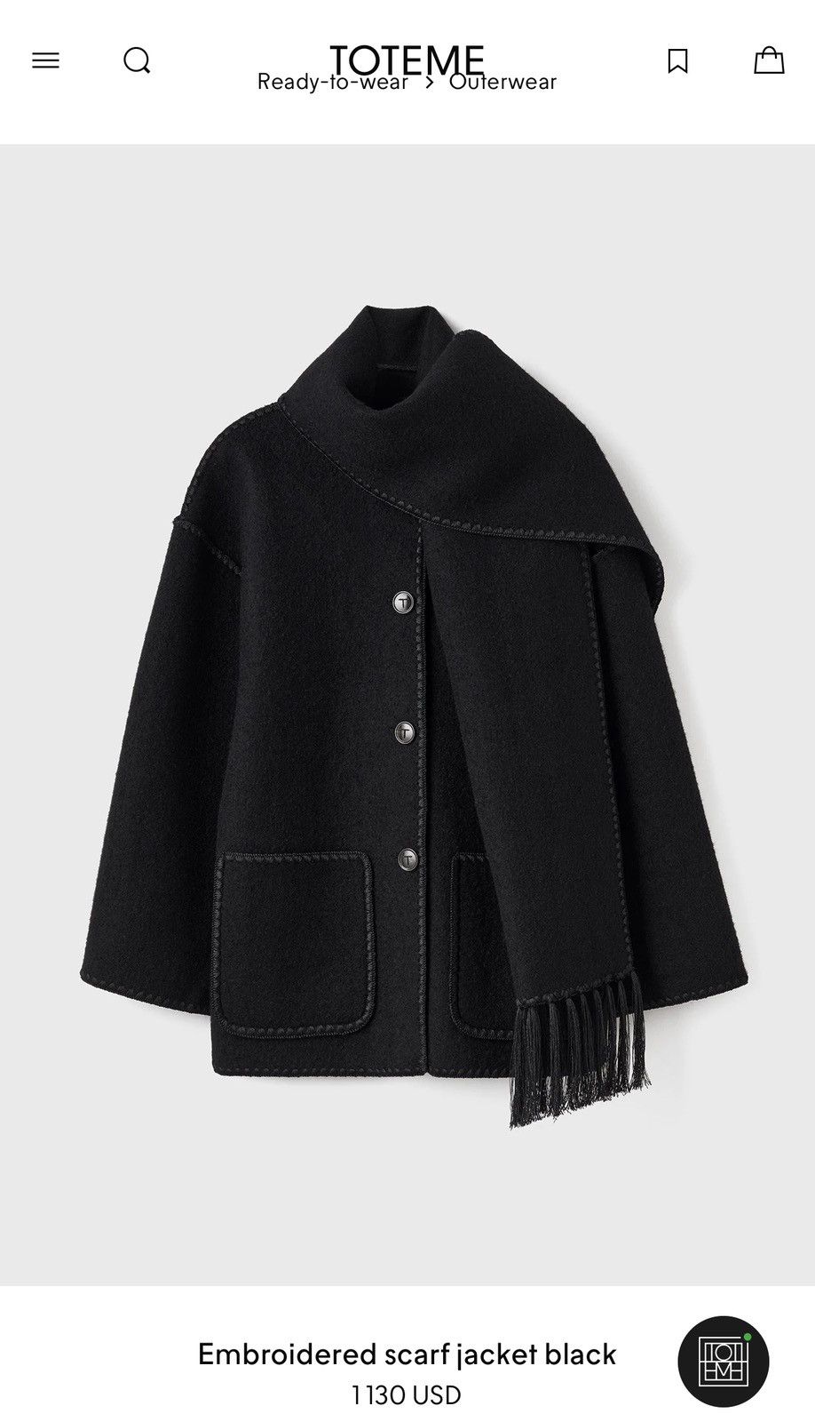 Designer × Toteme Toteme NWT avant garde wool blend embroidered scarf jacket Size XS / US 0-2 / IT 36-38 - 7 Thumbnail