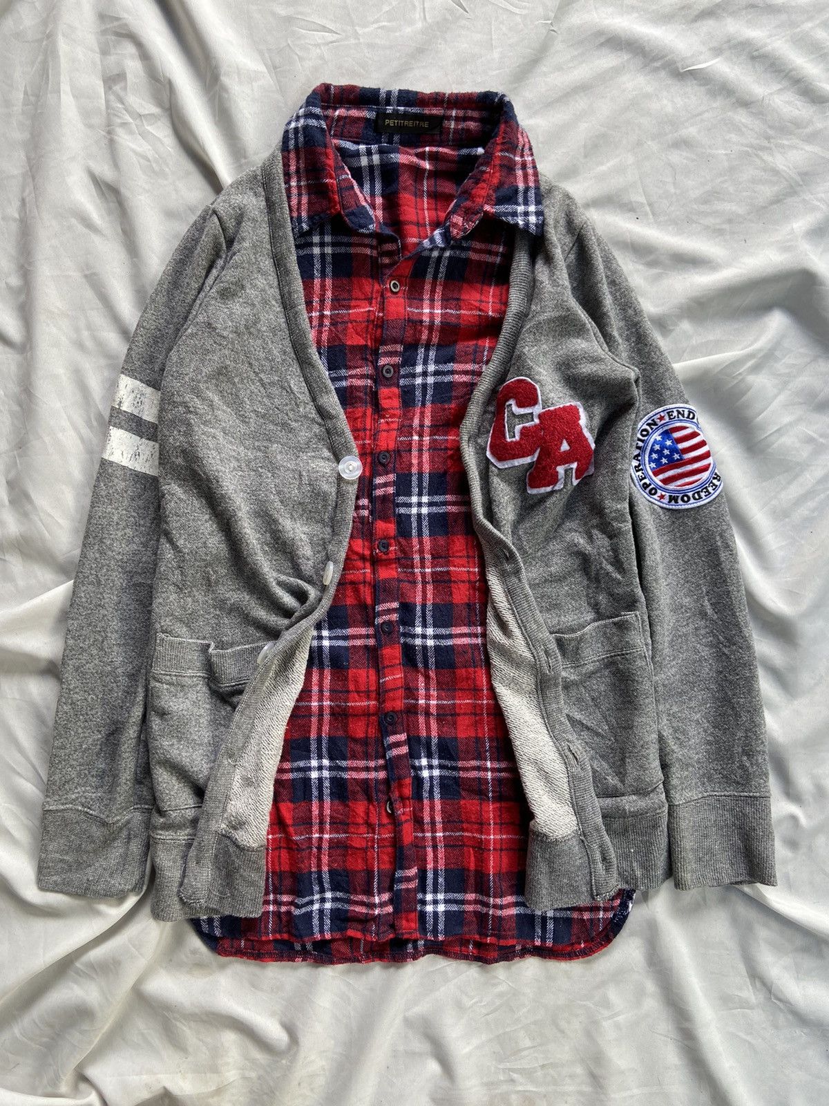 image of Beauty Beast x If Six Was Nine Operation Enduring Freedom Double Layer Knit Button Shirt in Gray/Re