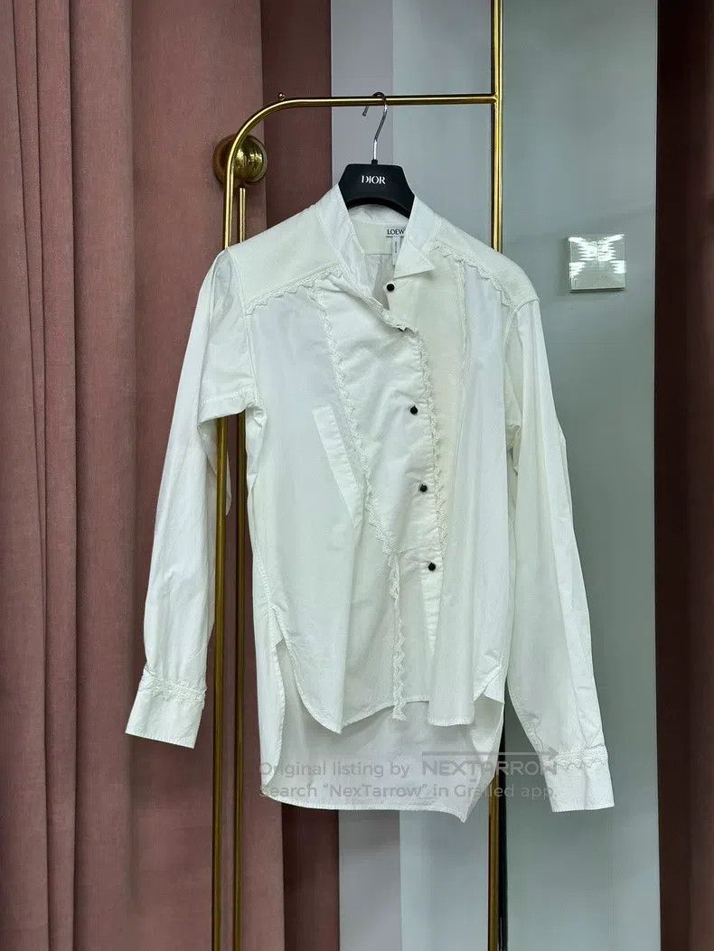 Loewe LOEWE White Irregular Patchwork Lace Long Sleeve Top Size XS / US 0-2 / IT 36-38 - 1 Thumbnail