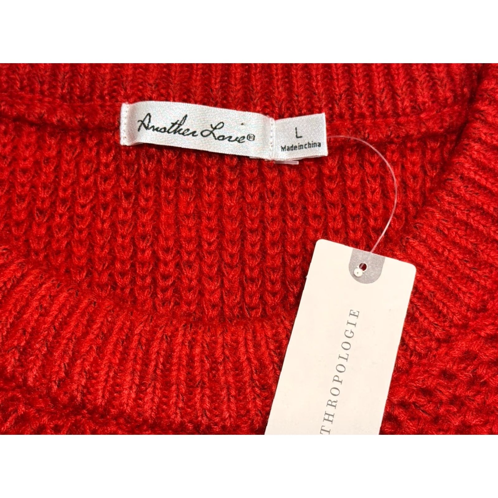Anthropologie NWT Anthropologie Red Cable Knit Crew Neck Sweater Sz L For Love Minimalist Holiday Christmas Party Women Pullover Striped Acrylic Brand Size L / US 10 / IT 46 - 3 Thumbnail