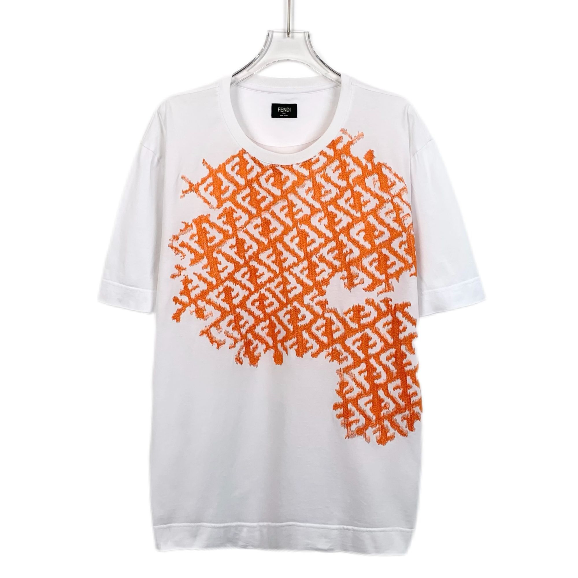 Fendi Fendi Mens White & Orange Logo T-Shirt L 100% Cotton Made In Size US L / EU 52-54 / 3 - 1 Thumbnail