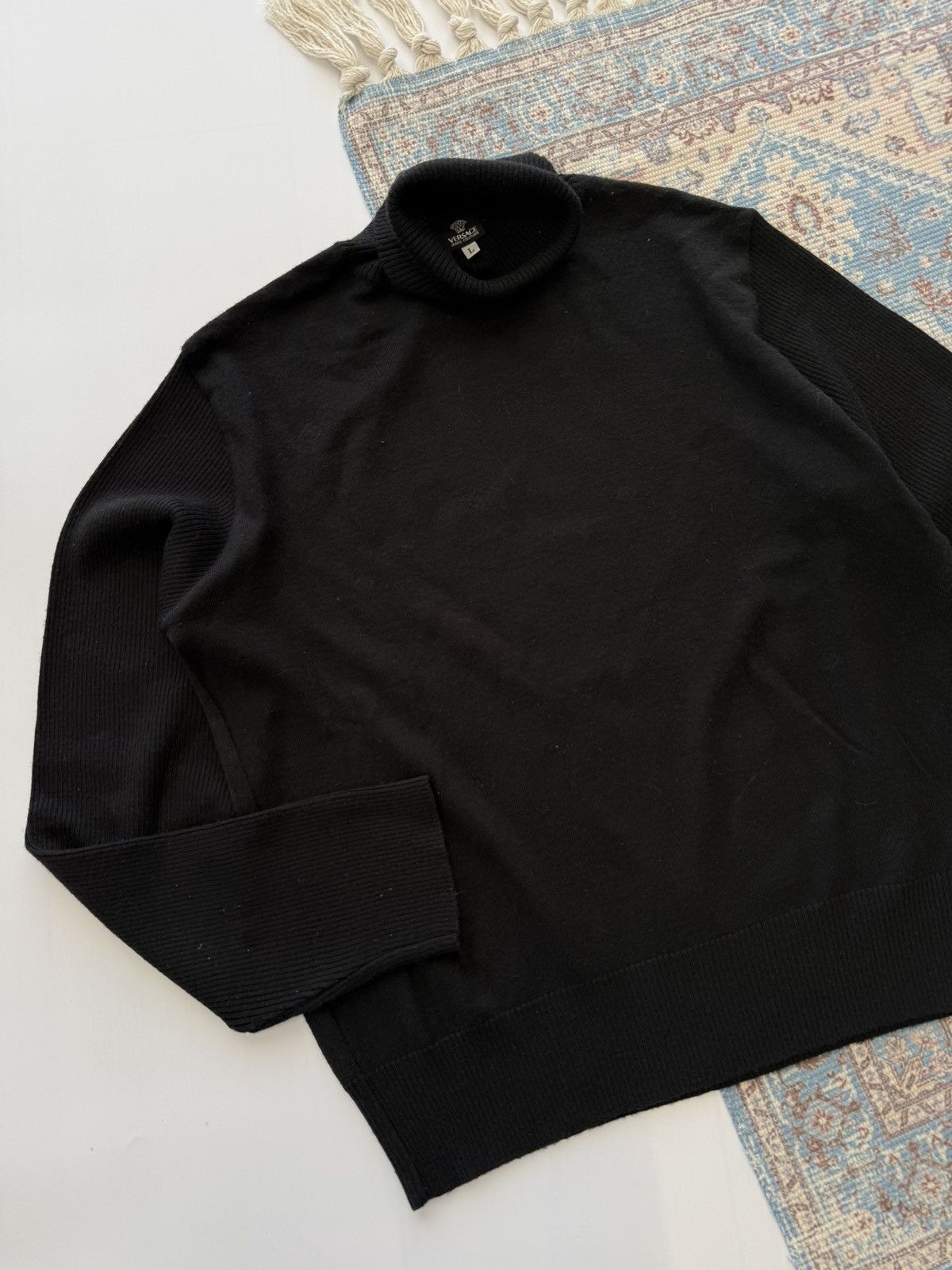 Versace Vintage Versace Jeans Couture Virgin Wool Black Sweater Size US L / EU 52-54 / 3 - 3 Thumbnail