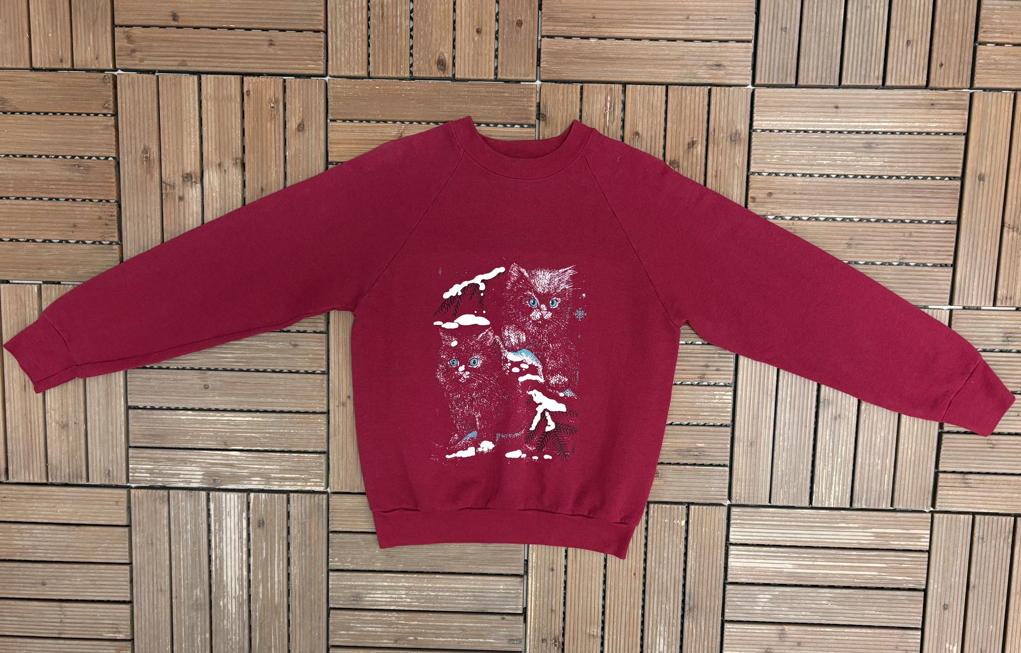 Vintage Couple Kittens Vintage Red Crewneck Sweater Size US L / EU 52-54 / 3 - 4 Thumbnail