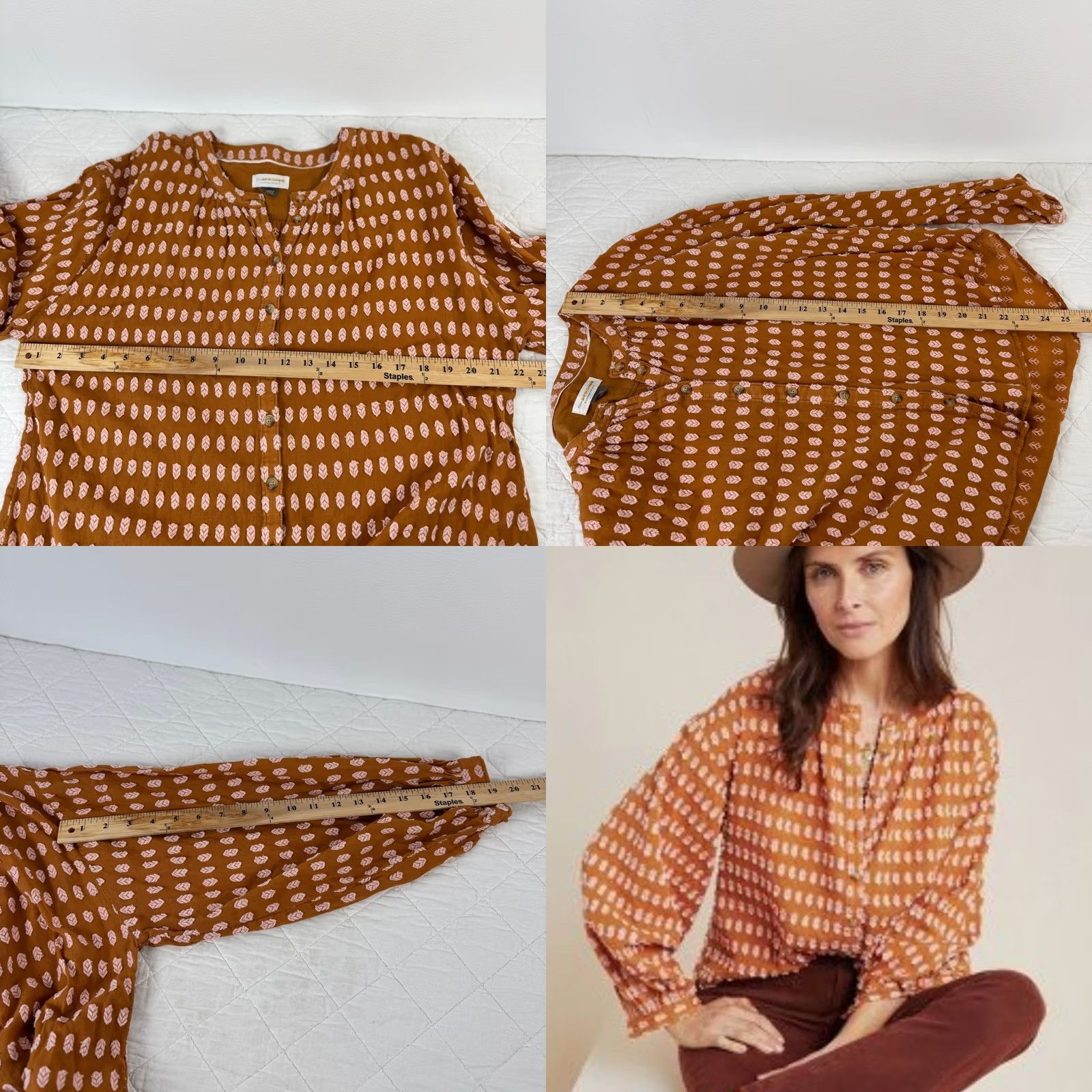 Anthropologie Anthropologie Pilcro Tavi Textured Button Down Blouse Rust Orange S OB1104511 Size S / US 4 / IT 40 - 8 Thumbnail