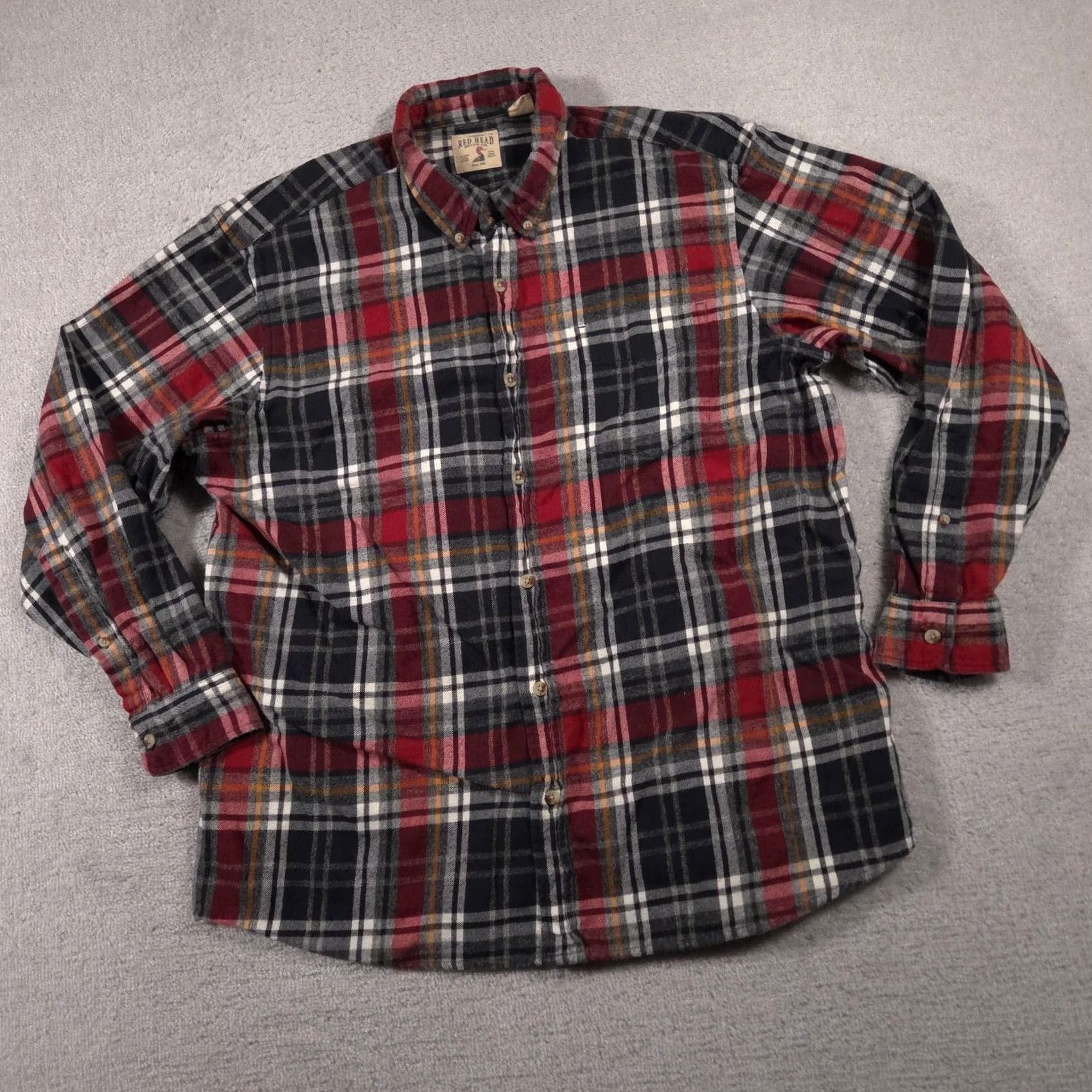 Vintage RedHead Flannel Shirt Mens 2XL Plaid Button-Down Long Sleeve Red Black Gray Cotton Grid Pattern Size US XXL / EU 58 / 5 - 2 Thumbnail