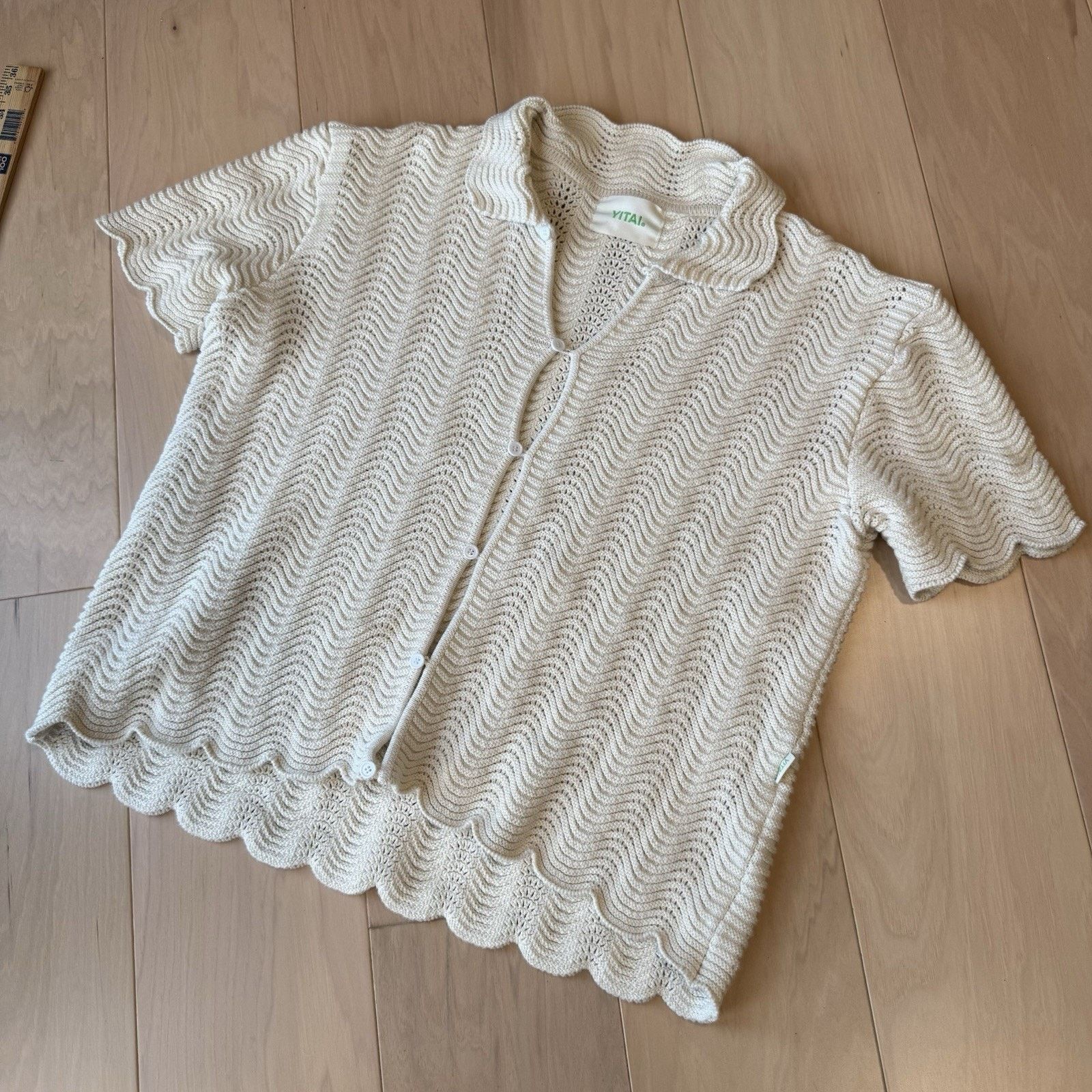 YITAI Yitai Shirt M Cream Knit Shale Stitch Button Up Minimalist Size US M / EU 48-50 / 2 - 10 Thumbnail