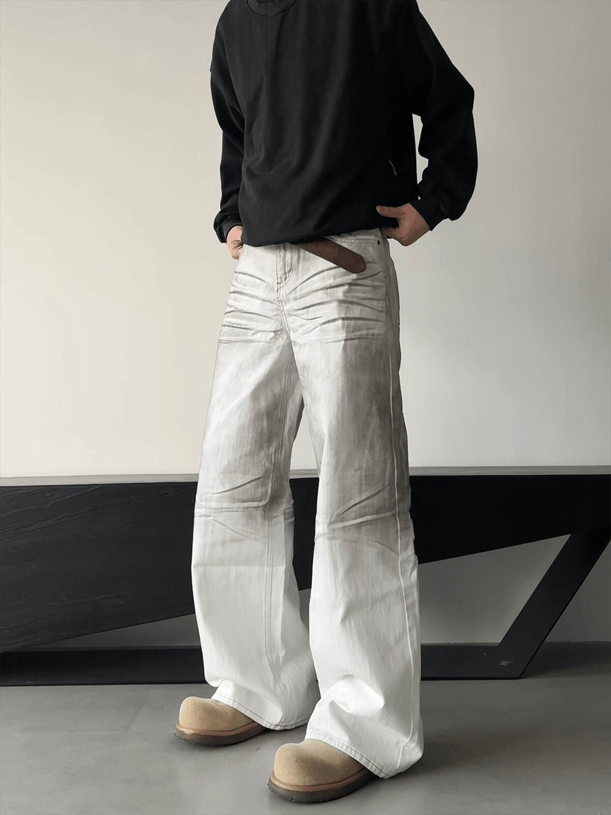 Jean White Baggy Flare Jeans, Wide Leg Jeans Size US 32 / EU 48 - 5 Thumbnail