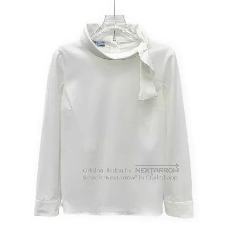 Prada Prada White bow back button design cotton long-sleeved shi Size XS / US 0-2 / IT 36-38 - 1 Thumbnail