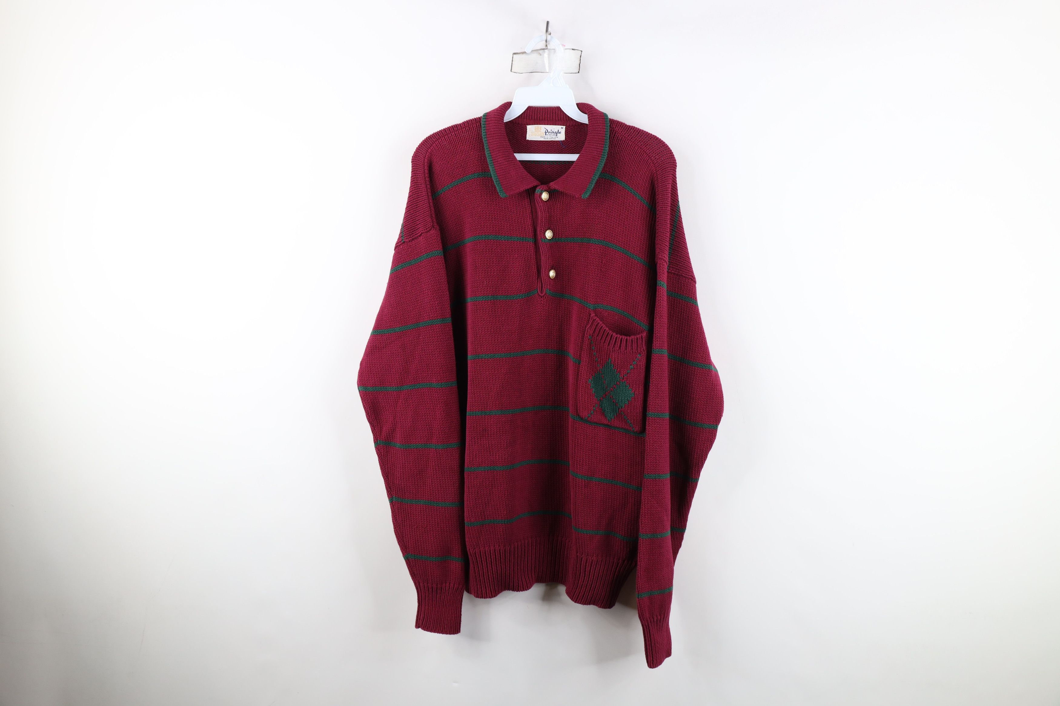 Vintage Vintage 70s Streetwear Argyle Diamond Knit Collared Sweater Size US M / EU 48-50 / 2 - 1 Thumbnail