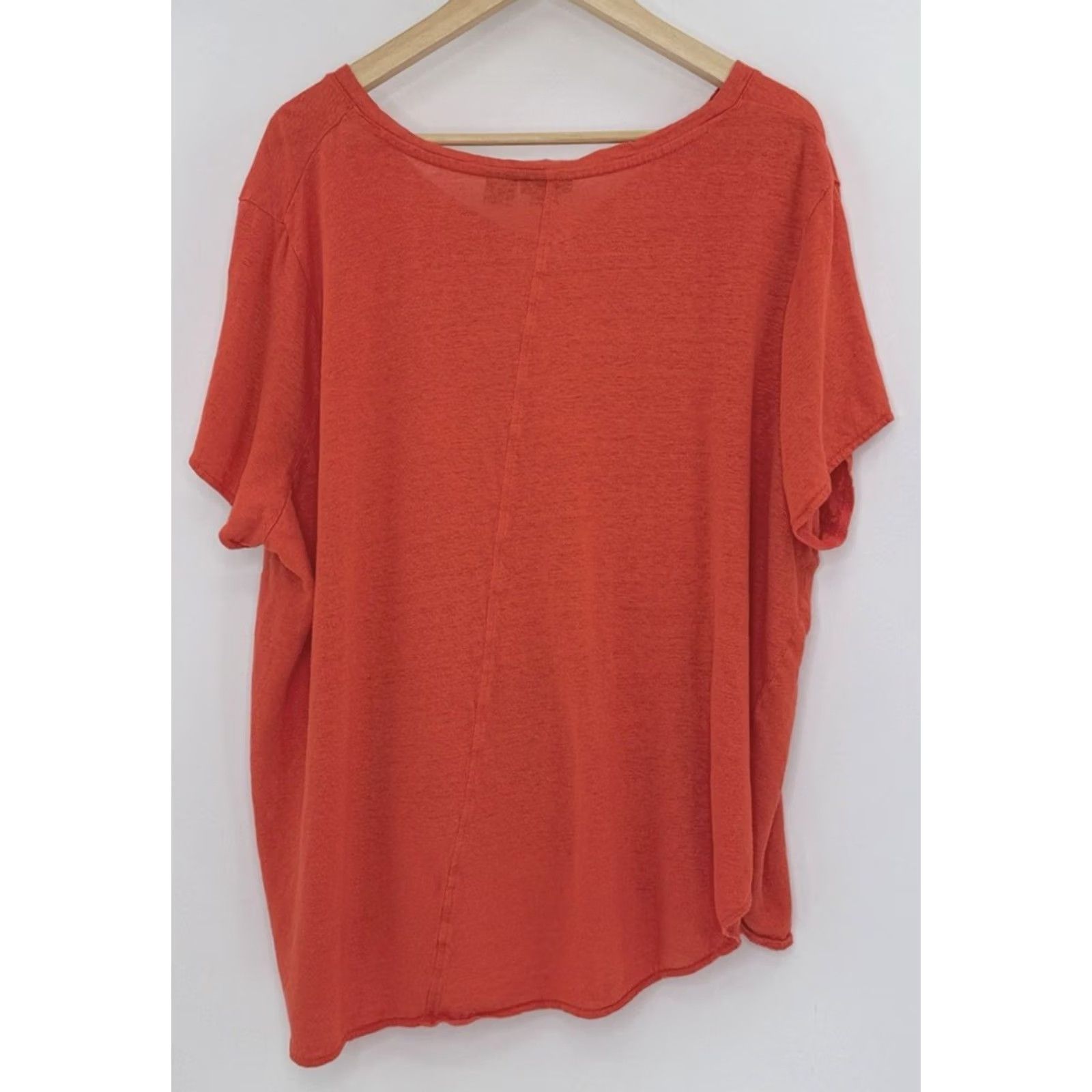 Vintage Tahari Linen Tee Shirt Plus Size 3x Red Orange V-Neck Cropped? Boho Women Size XXL / US 16-18 / IT 52-54 - 2 Thumbnail