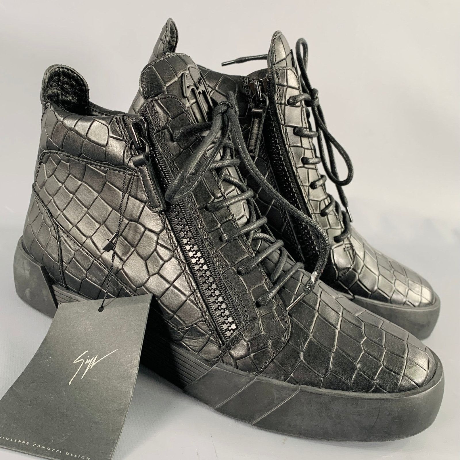 Giuseppe Zanotti 9 Black Croc Embossed Leather High Top Sneakers Size US 9 / EU 42 - 1 Thumbnail