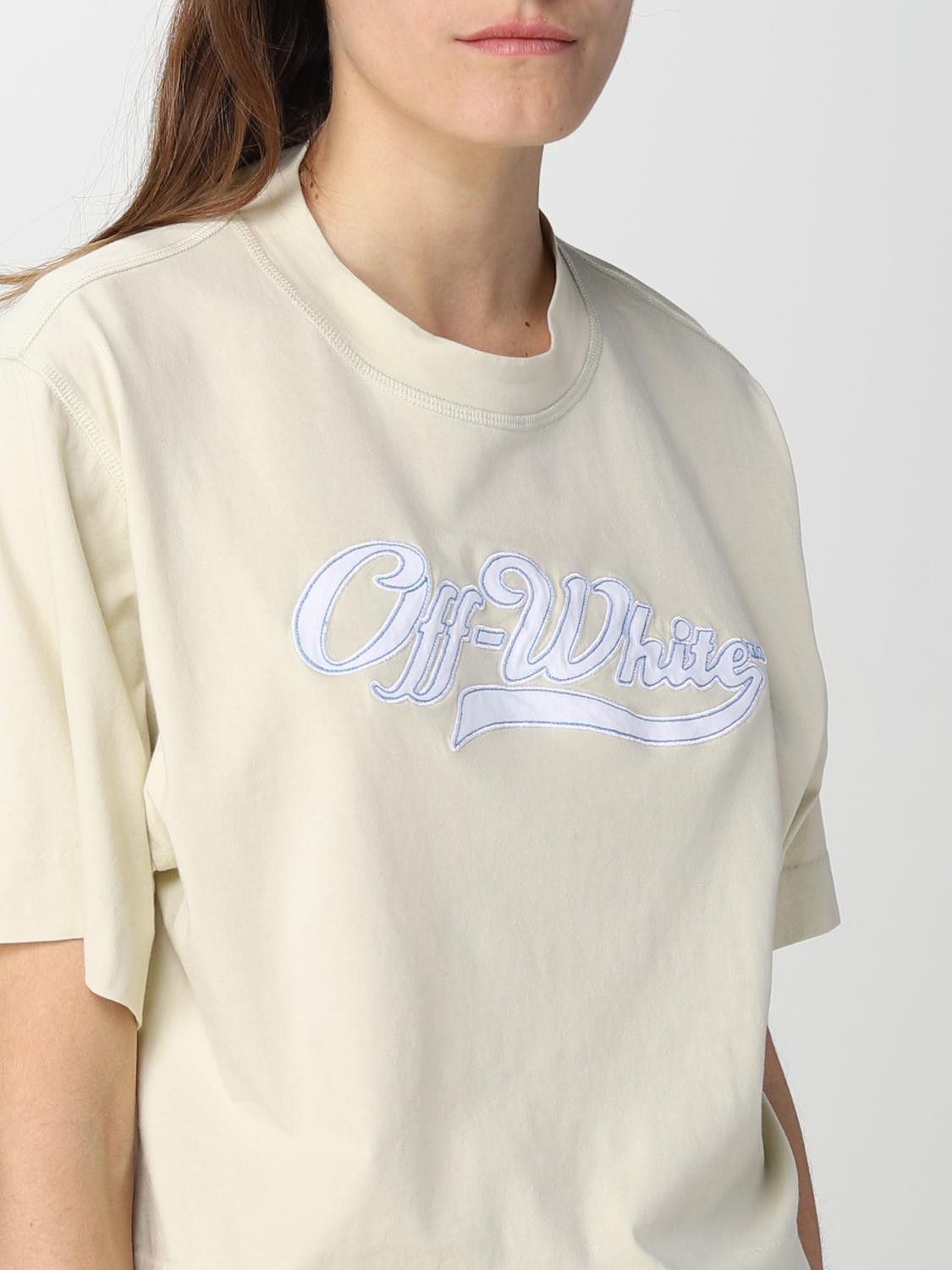Off-White o1y1225 Logo Crewneck T-Shirt in Beige Size M / US 6-8 / IT 42-44 - 5 Thumbnail
