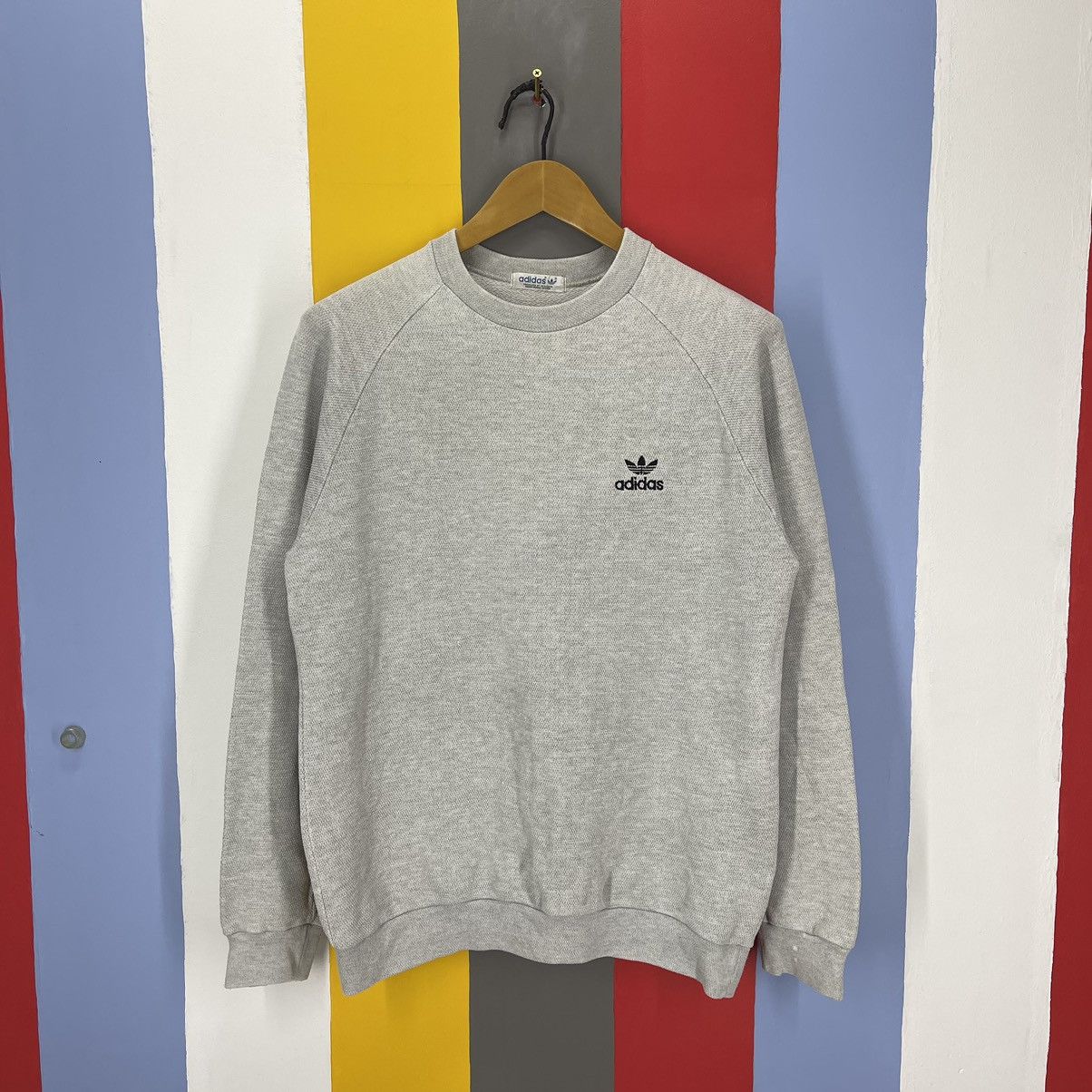 image of 90's Vintage Adidas Trifoil Crew Neck Sweatshirt 1468/ay in Grey, Men's (Size Medium)