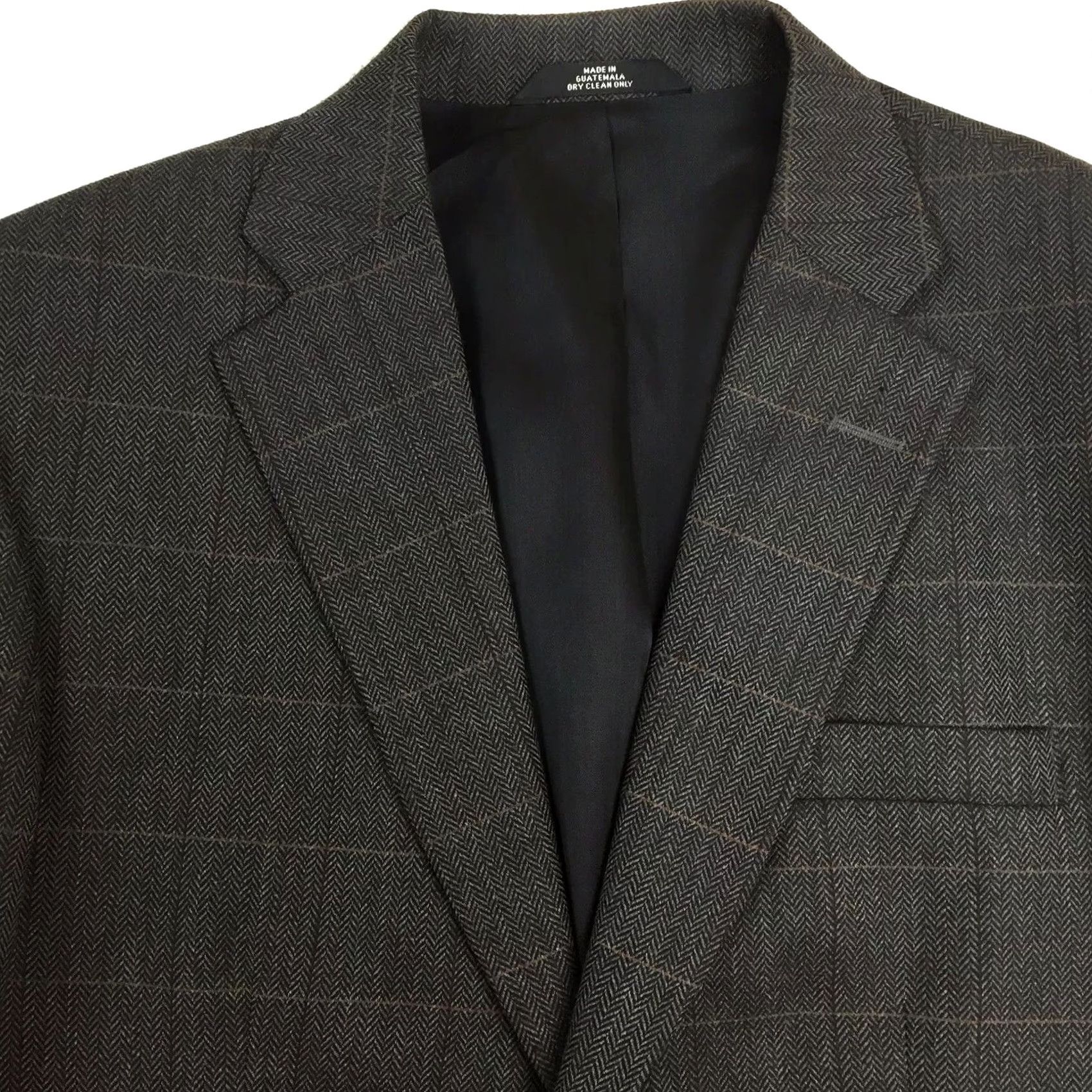 Haggar Haggar Blazer Mens 40R Brown Worsted Wool Blend Herringbone Window Pane Jacket Coat Single-Breasted Notch Lapel 2 Piece Business Mens Size 40R - 3 Thumbnail