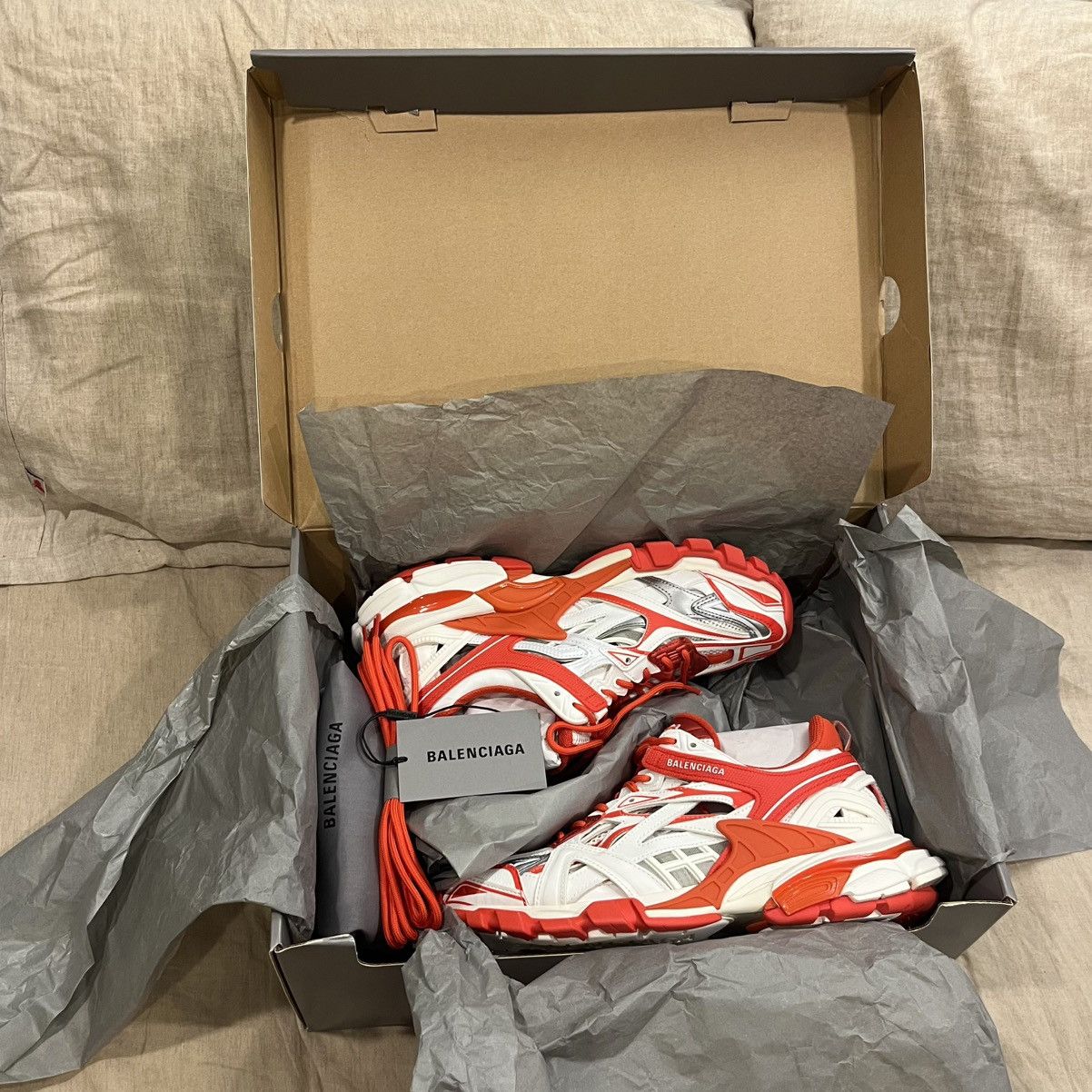 Balenciaga $1200 Balenciaga Track.2 Runners Sneaker, White Red Grey Size US 8 / EU 41 - 13 Thumbnail