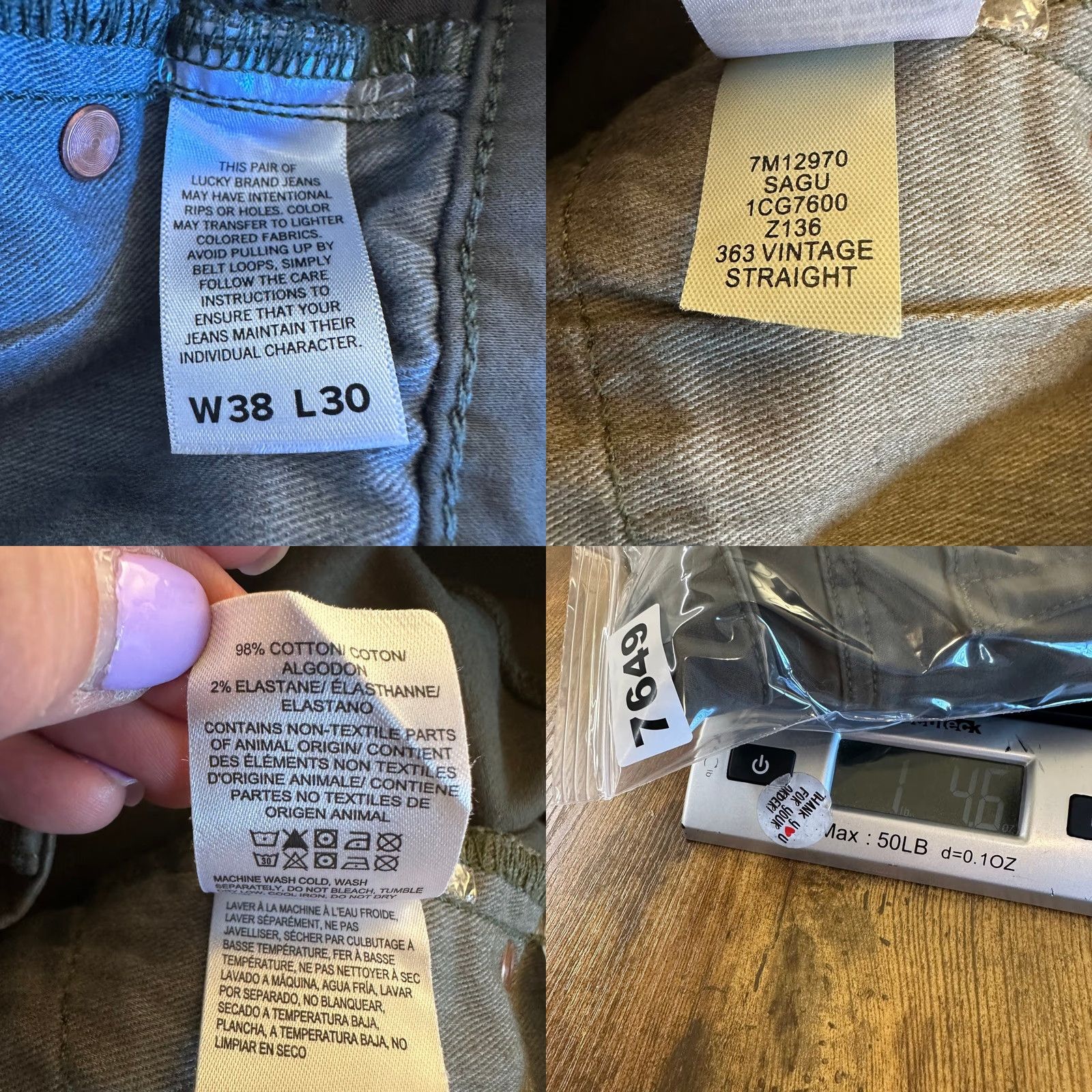 Lucky Brand Lucky Brand Mens Olive Green Straight Leg 5-Pocket Pants 38 Inseam 30 Regular Fit Cotton Blend Chino Casual Mens Size US 38 / EU 54 - 8 Thumbnail