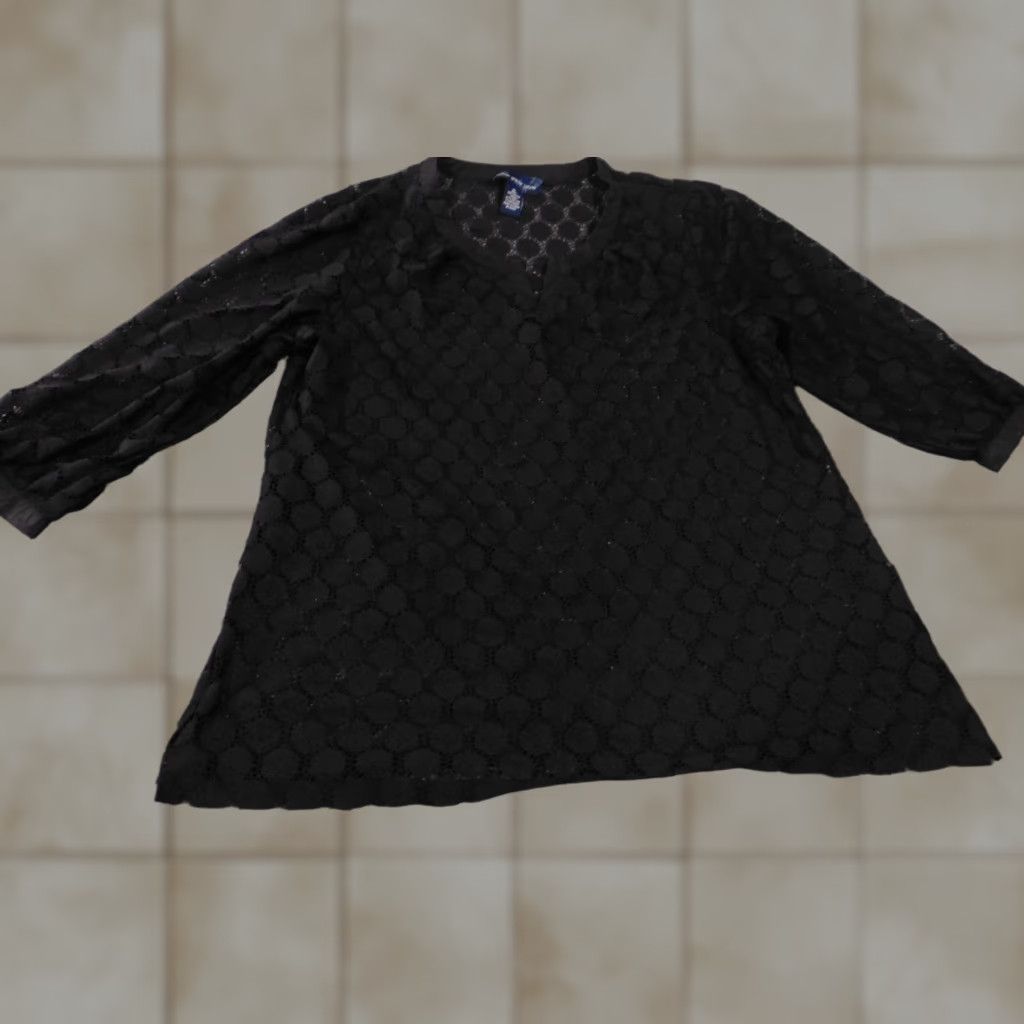 Vintage Susan Graver Blouse XL Womens V-Neck Lace Sheer Nylon Pullover Black Top Size XL / US 12-14 / IT 48-50 - 1 Thumbnail
