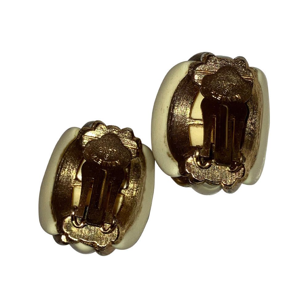 Designer Kenneth Lane White and Gold Ridged Earrings Size ONE SIZE - 7 Thumbnail