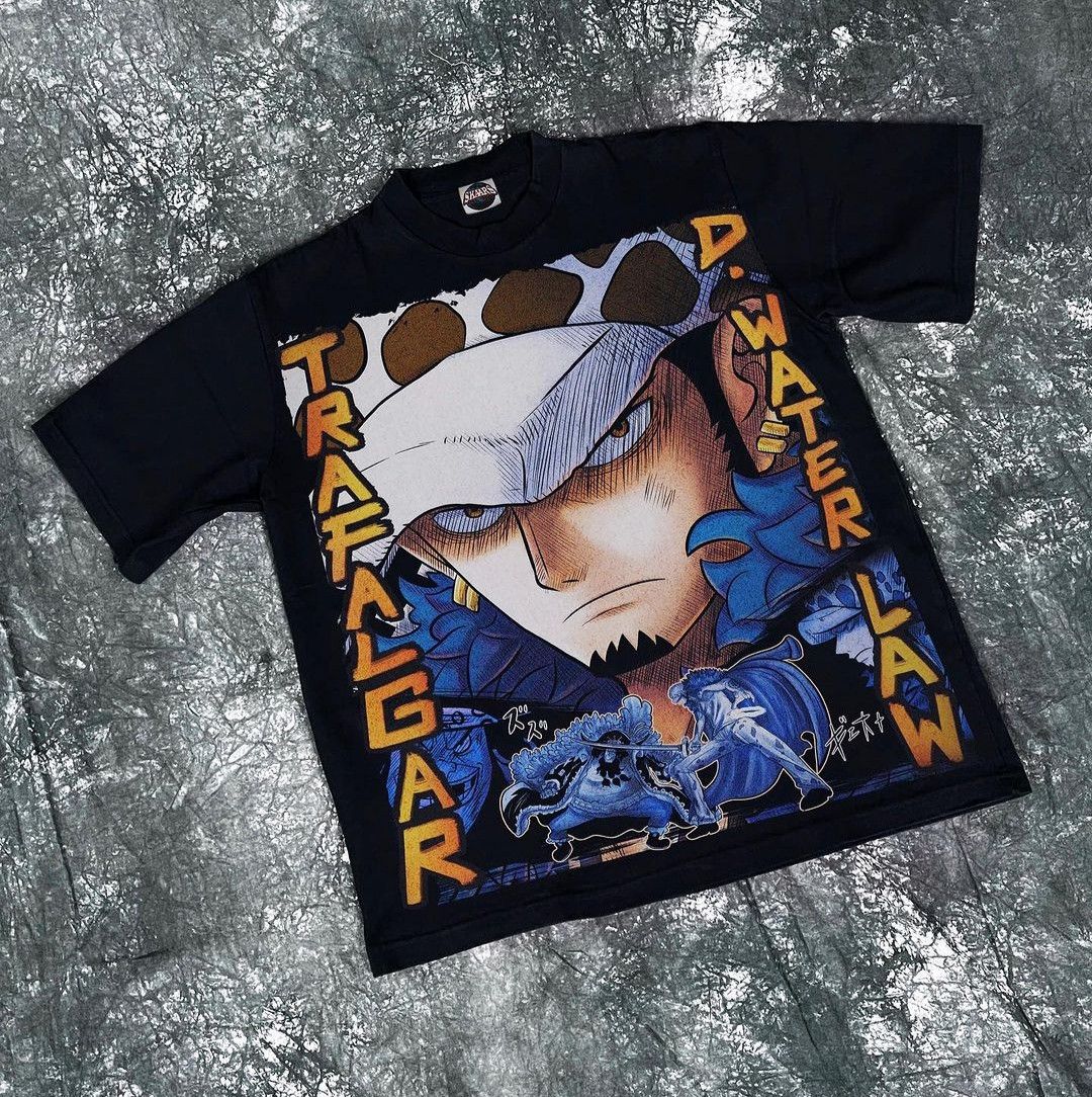 image of Anima x One Piece Trafalgar Law Vs Kurohige Tee By Skaars in Black, Men's (Size XL)
