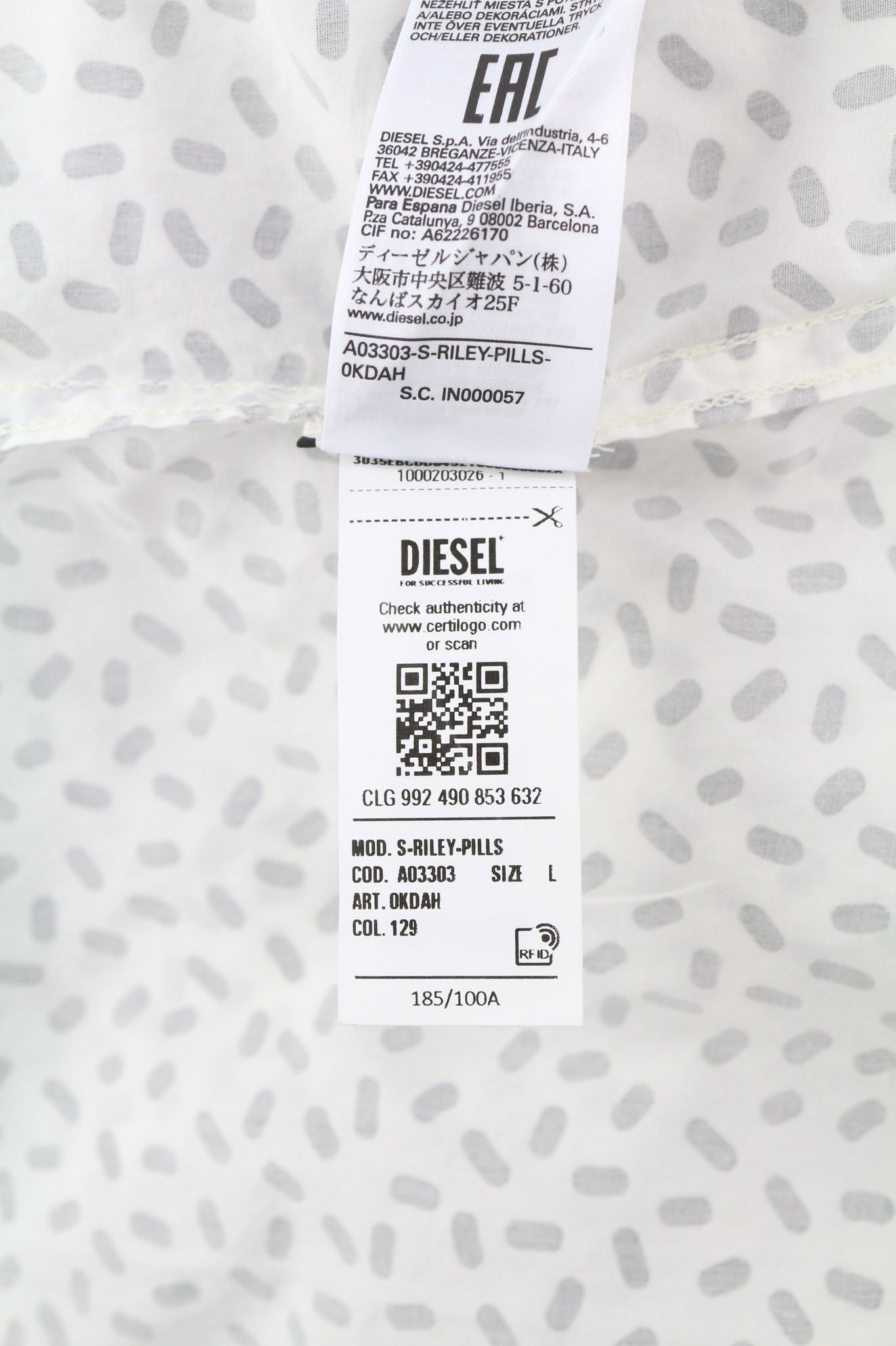 Diesel S-RILEY-PILLS L Patterned Collar Light 40521 Size US L / EU 52-54 / 3 - 10 Thumbnail