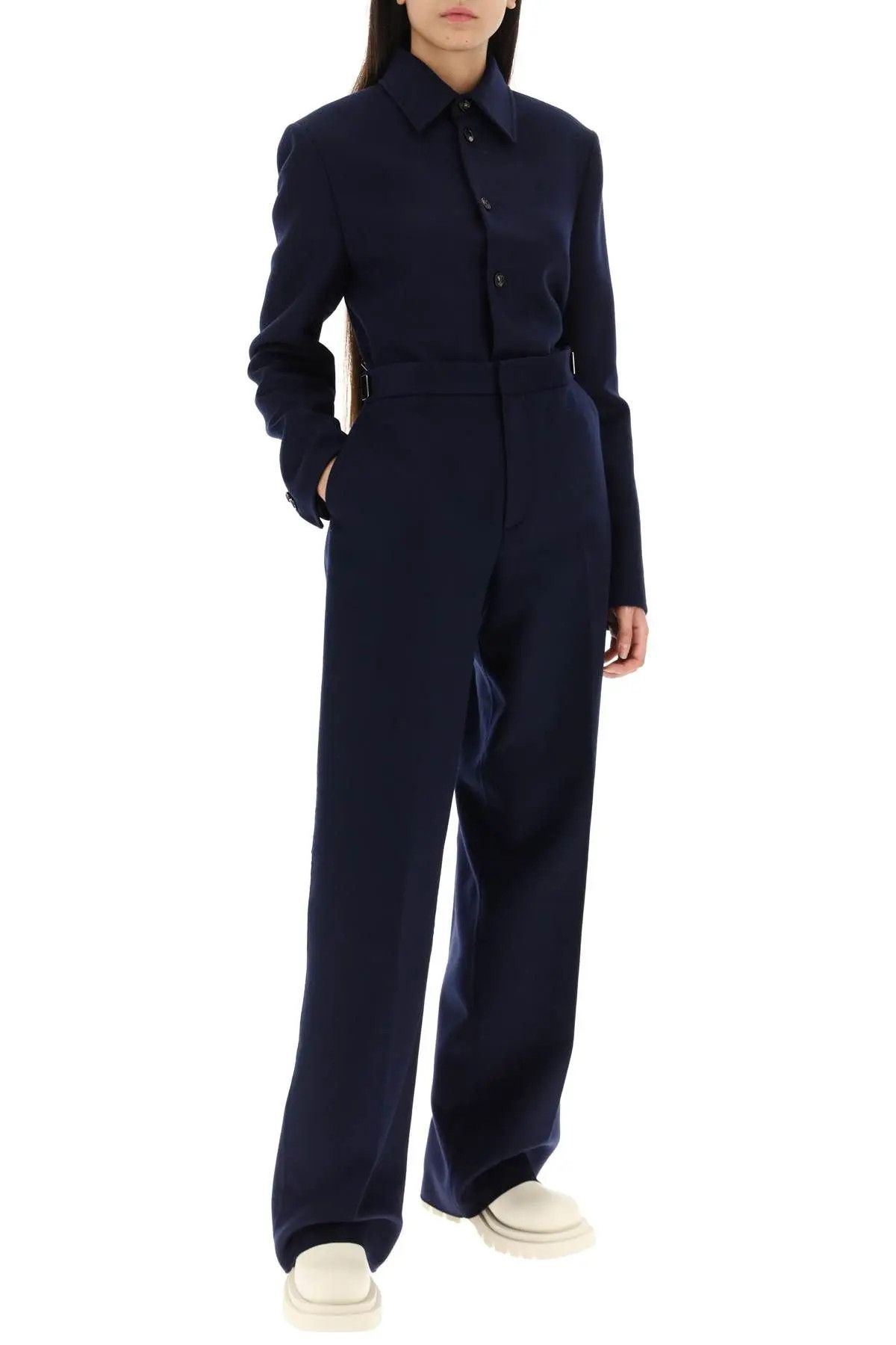 Bottega Veneta o1loc1c0824 718676 Wide Leg Wool Flannel Trousers in Blue Size 32" / US 10 / IT 46 - 3 Thumbnail