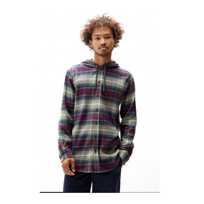 Pacsun NWT PacSun Navy Basic Plaid Hooded Shacket L Grailed