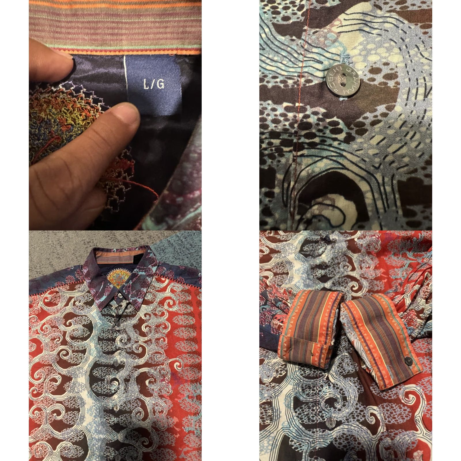 Robert Graham Robert Graham Mystic Long Sleeve Shirt - Classic Fit L Men Button-Up Collared Geometric Multicolor Cotton Silk Woolen? Wait. Size US L / EU 52-54 / 3 - 8 Thumbnail