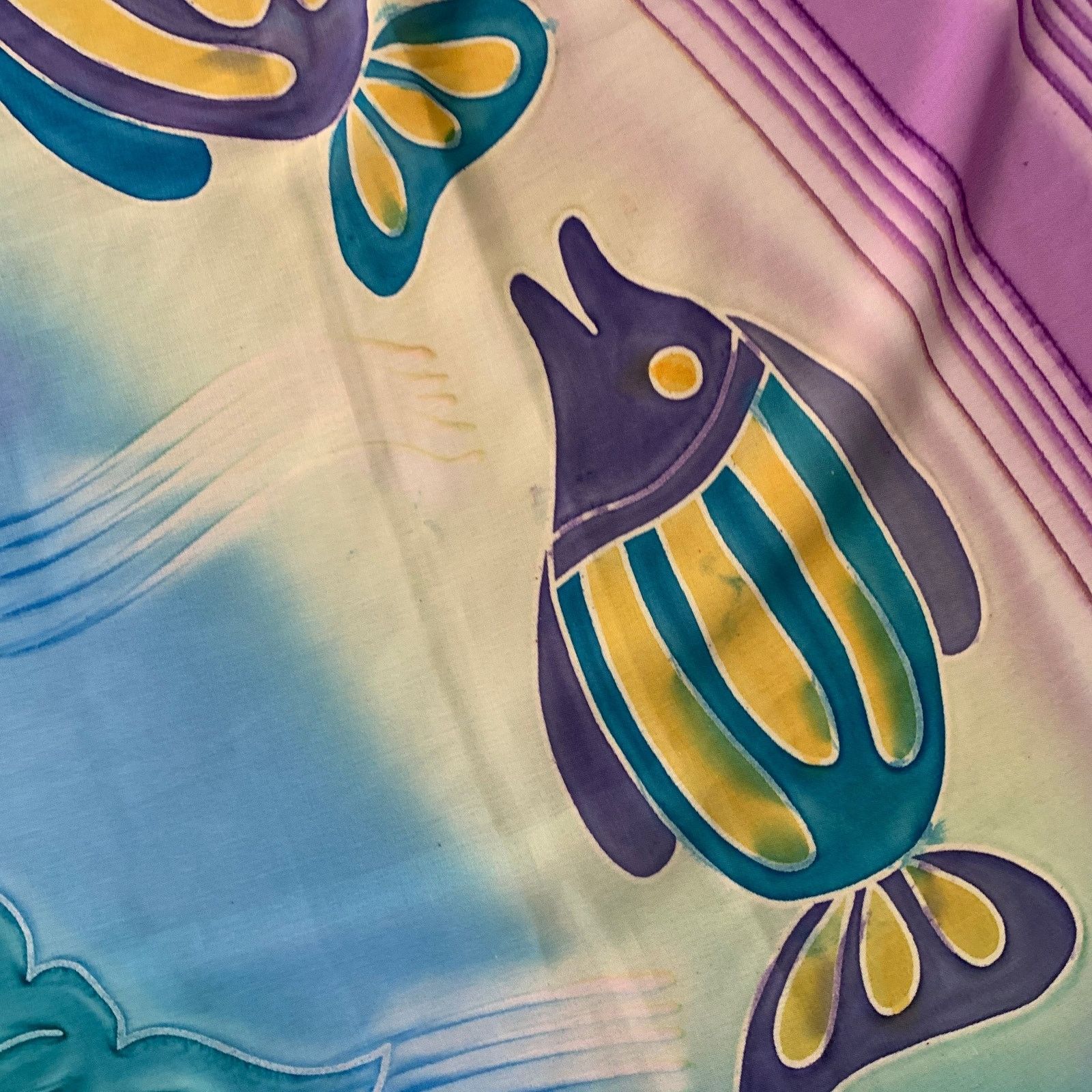 Other NO BRAND Blue Multi Color Watercolor Fish Scarf Shawl Size ONE SIZE - 4 Thumbnail