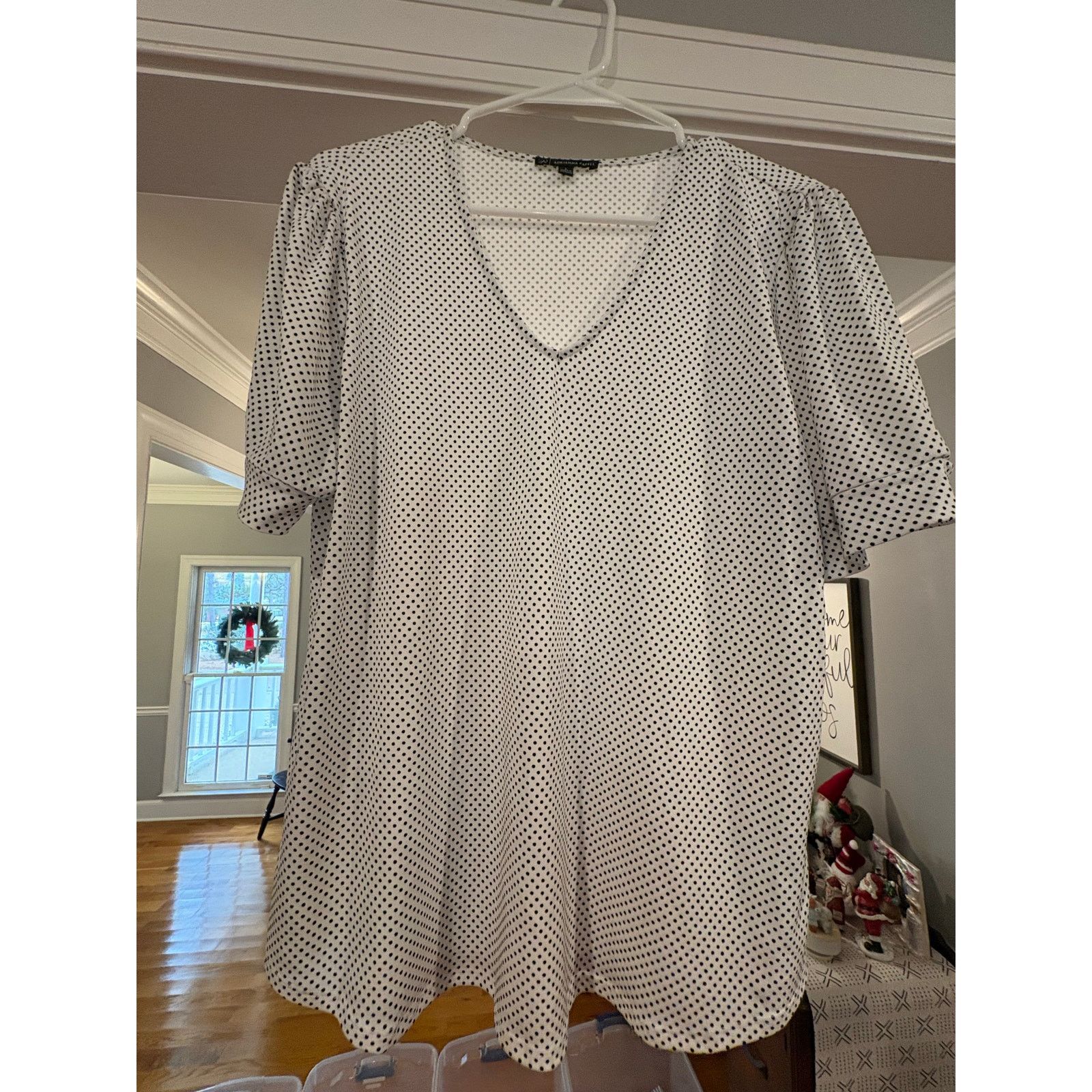 Adrianna Papell Adrianna Papell Women’s Large White Black Polka Dot Blouse Size L / US 10 / IT 46 - 2 Thumbnail