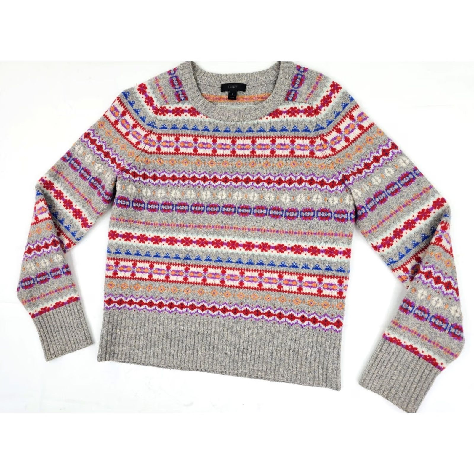 J.Crew J.CREW Holly Fair Isle Nordic 100% Wool Crew Neck Sweater Women S Multicolor Size S / US 4 / IT 40 - 2 Thumbnail