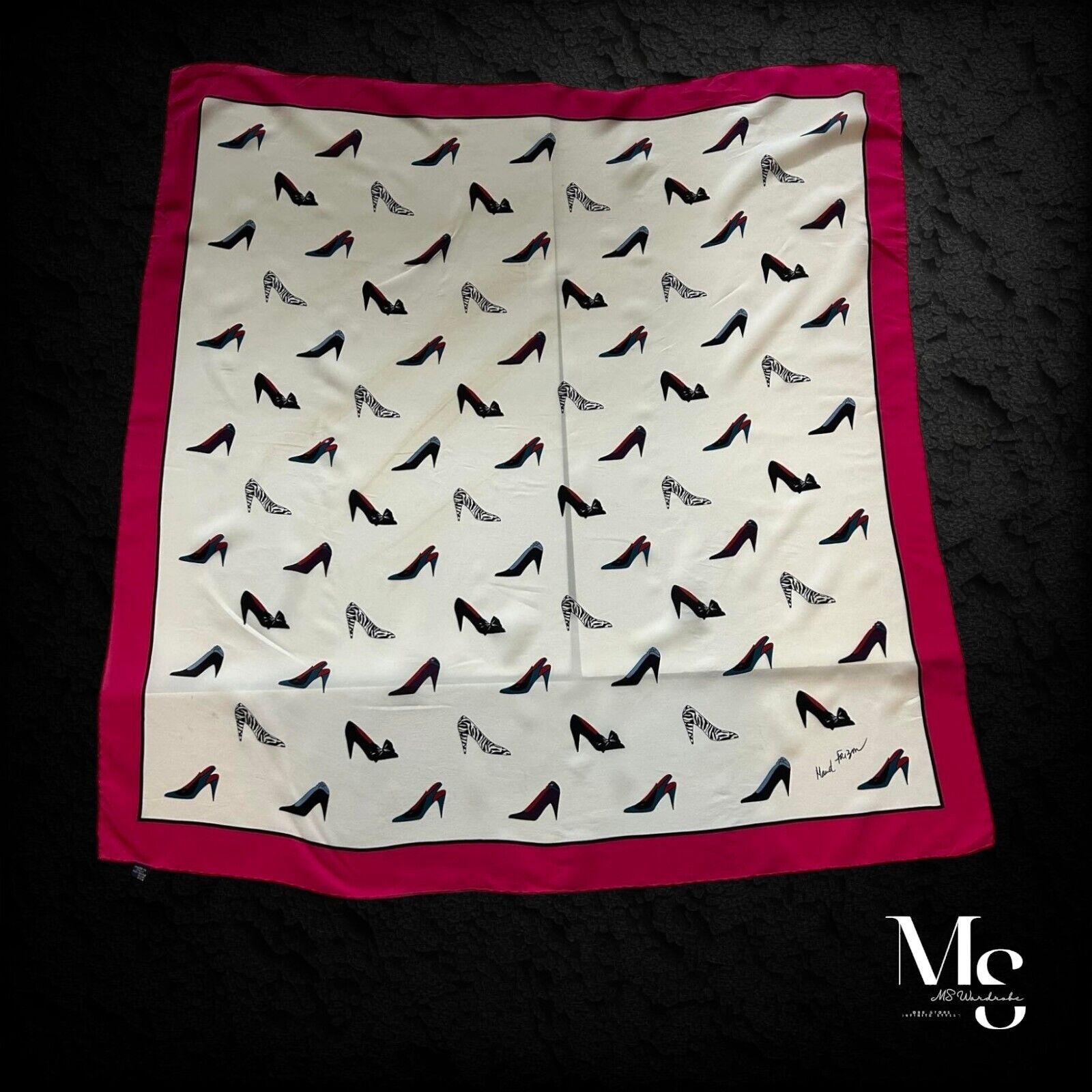 Other MAID FRIZON Ivory Shoes Print Scarf Silk 33.5"- 32.6” EX CD Size ONE SIZE - 1 Thumbnail