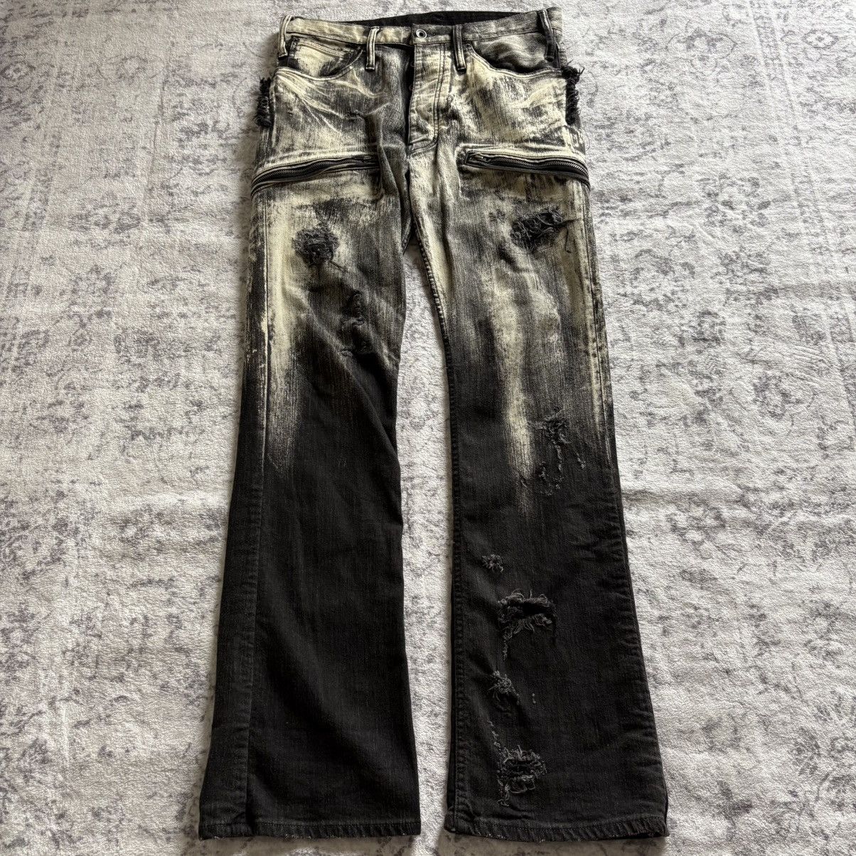 Pre-owned If Six Was Nine X Le Grande Bleu L G B Lgb Moto Lazy S-wolf Cut Bleached Bootcut Jeans In Black White