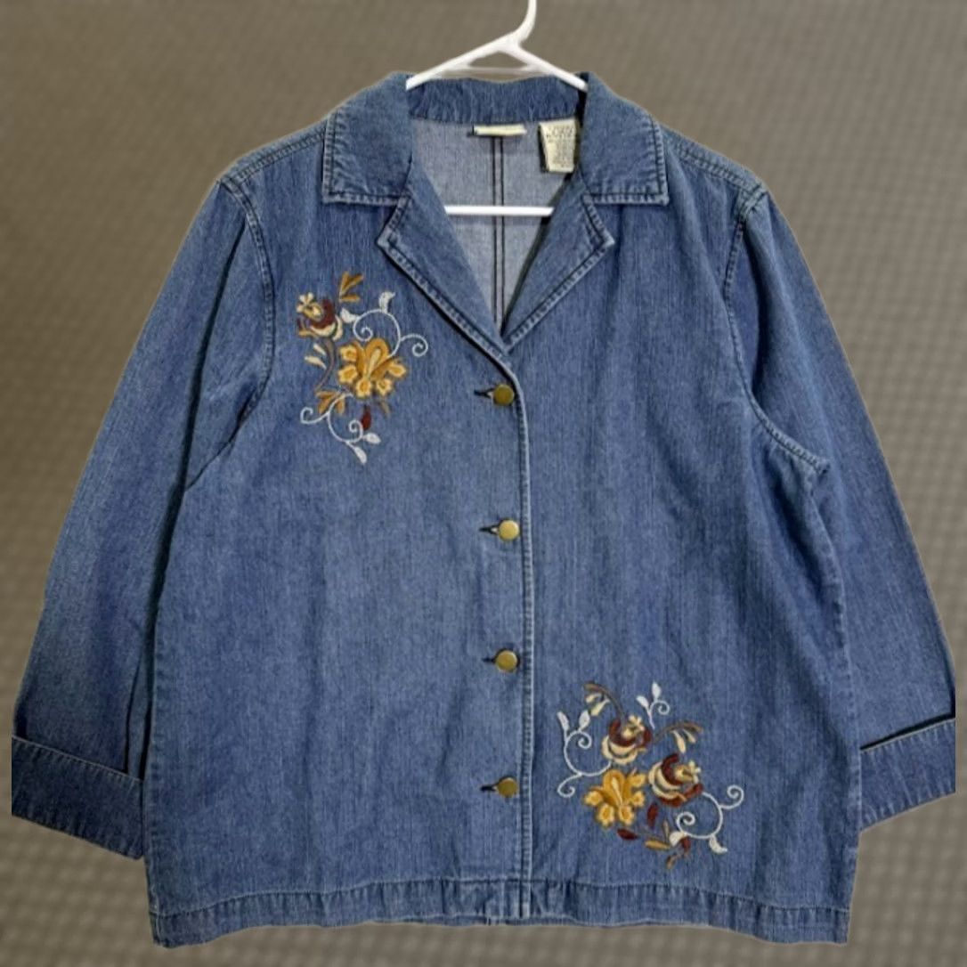 Vintage VINTAGE Classic Elements Denim Jacket Floral Embroidery Women's PL Blue 90s Embroidery Lightweight Button Front Jacket Men? Size L / US 10 / IT 46 - 1 Thumbnail