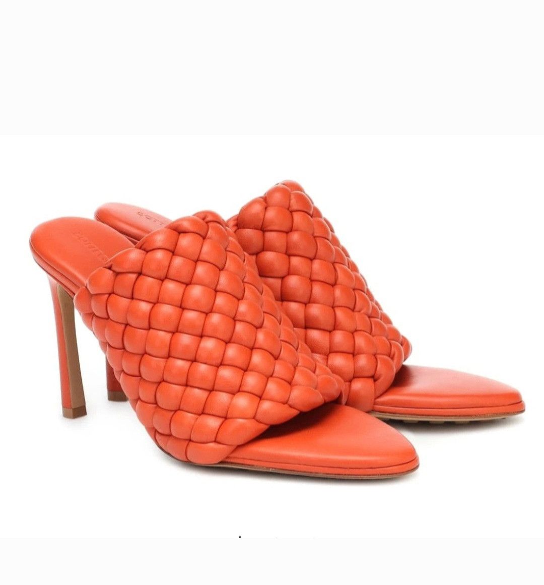 Bottega Veneta Bottega Veneta Intrecciato Weave Leather Orange Mules Sz 38 Size US 8 / IT 38 - 1 Thumbnail