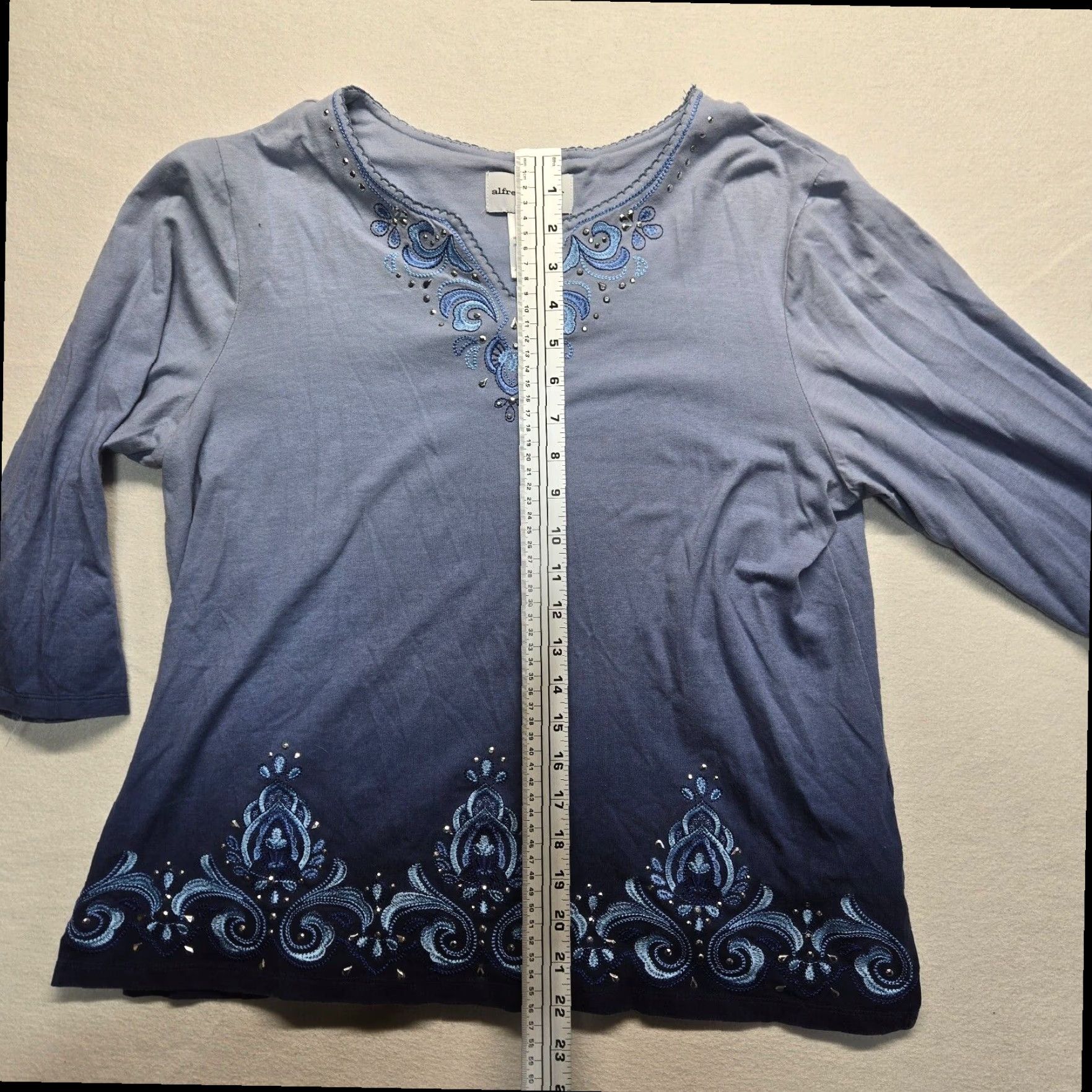 Vintage Alfred Dunner Floral Blouse Adult Women's Medium Blue Short Sleeve Cotton Size M / US 6-8 / IT 42-44 - 5 Thumbnail