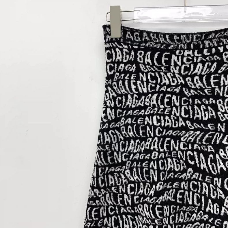 Balenciaga Balenciaga Black Logo Knit Midi Skirt-2505 Size 23" - 3 Thumbnail