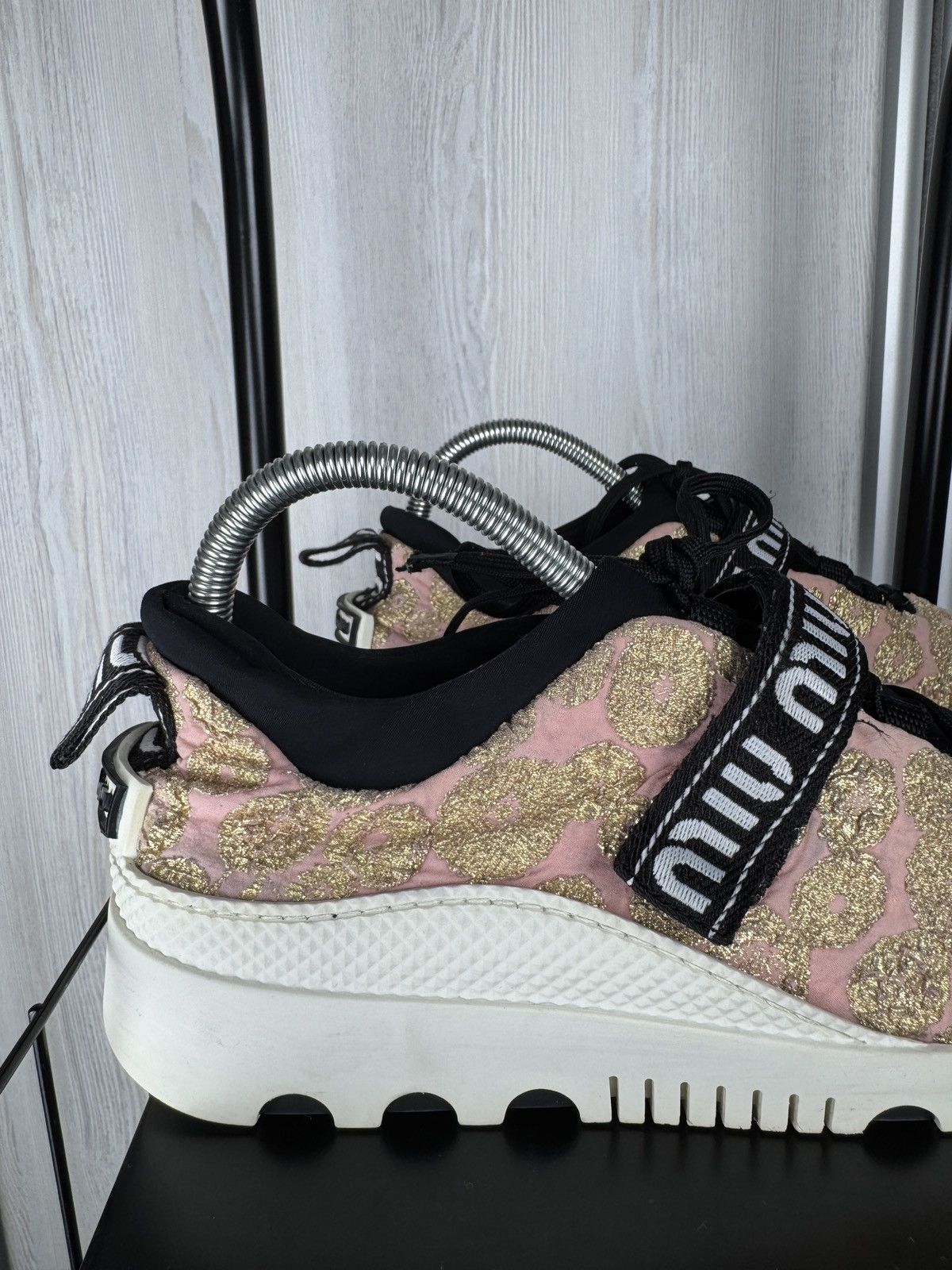 Miu Miu MIU MIU Prada Pink Gold Platform Sneakers With Logo Strap 40 Size US 10 / IT 40 - 3 Thumbnail