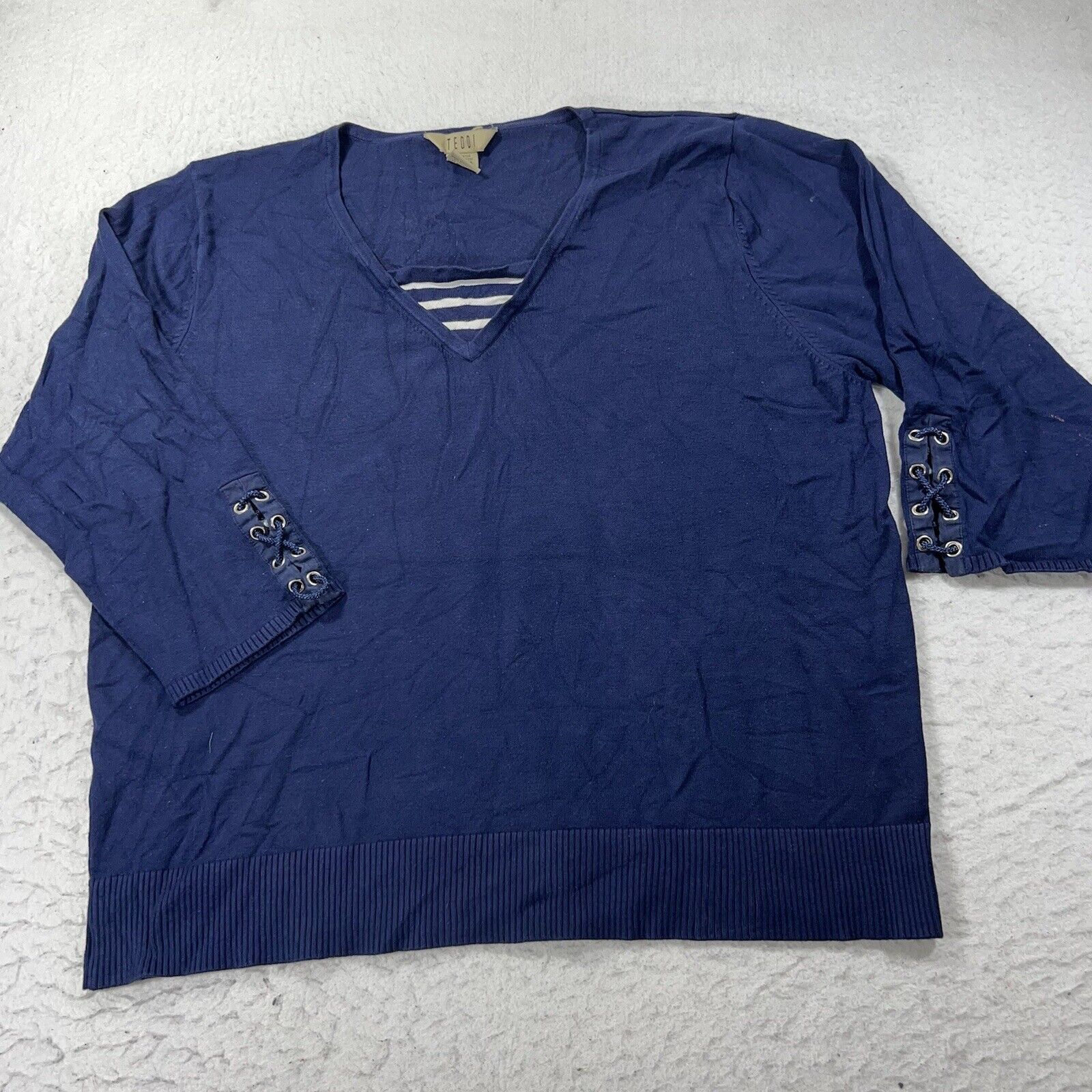 Other TEDDI Large Navy Blue 3/4 Sleeve Sweater Lace Up Wrists Top Size L / US 10 / IT 46 - 1 Thumbnail