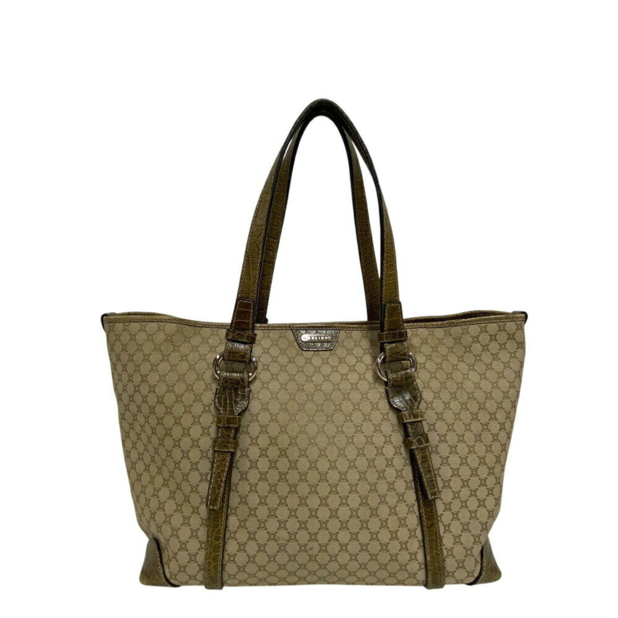 Celine Wc-St-0068 Macadam Pattern Tote Bag Laptop Khaki Green Women's in Gold