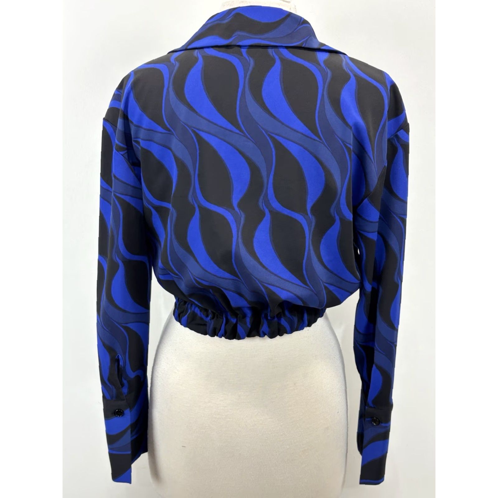 Zara VINTAGE Zara 2 Pc Co-ord Outfit Set Small Women’s Crop Top Mini Skirt Blue Black Retro Geometric Size S / US 4 / IT 40 - 4 Thumbnail