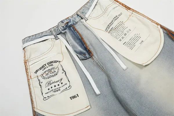 Japanese Brand Street men's loose hip-hop straight stitching washed jeans Size US 32 / EU 48 - 4 Thumbnail