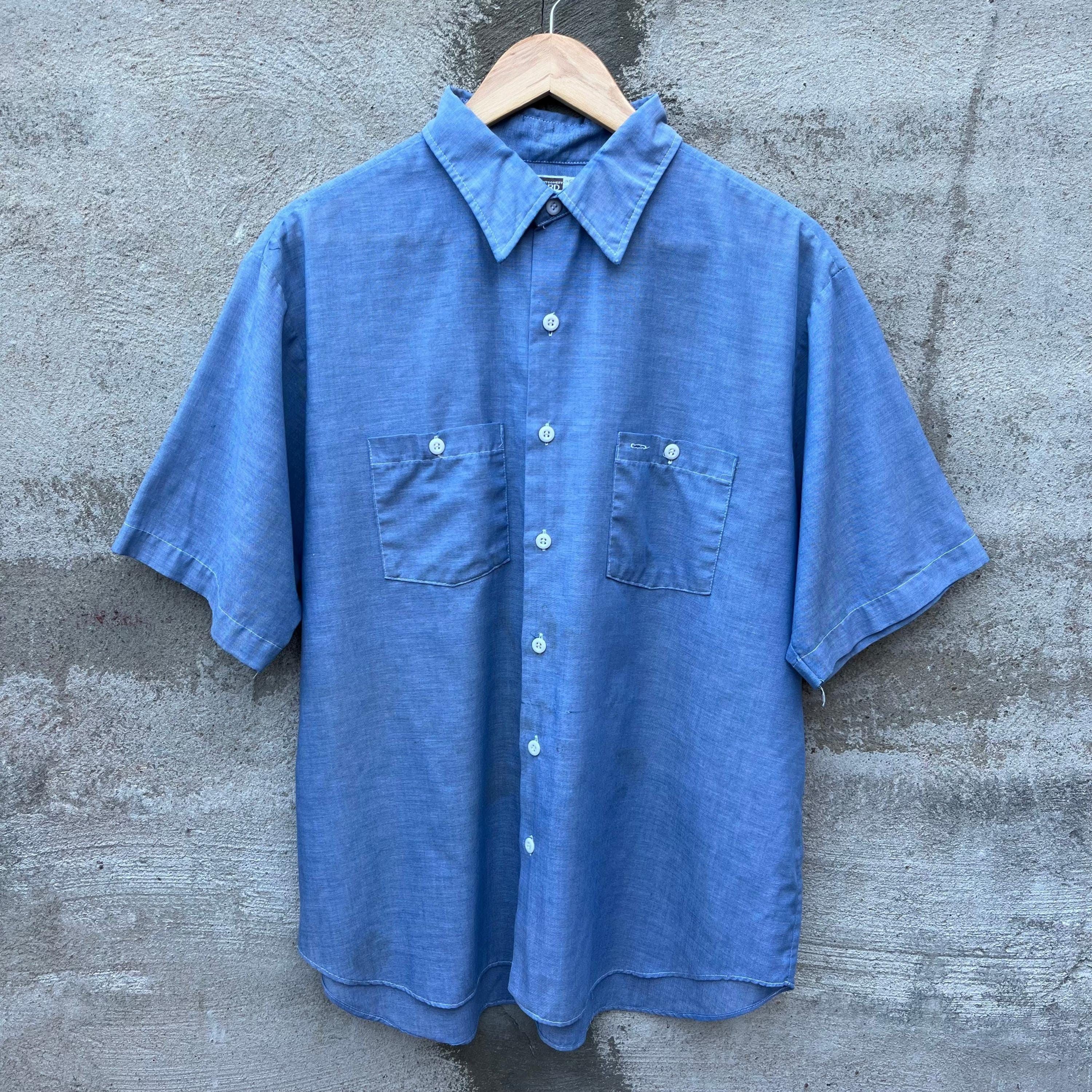 Vintage 70's Montgomery Ward Chambray Short Sleeve Button Down Shirt Size US XL / EU 56 / 4 - 1 Thumbnail