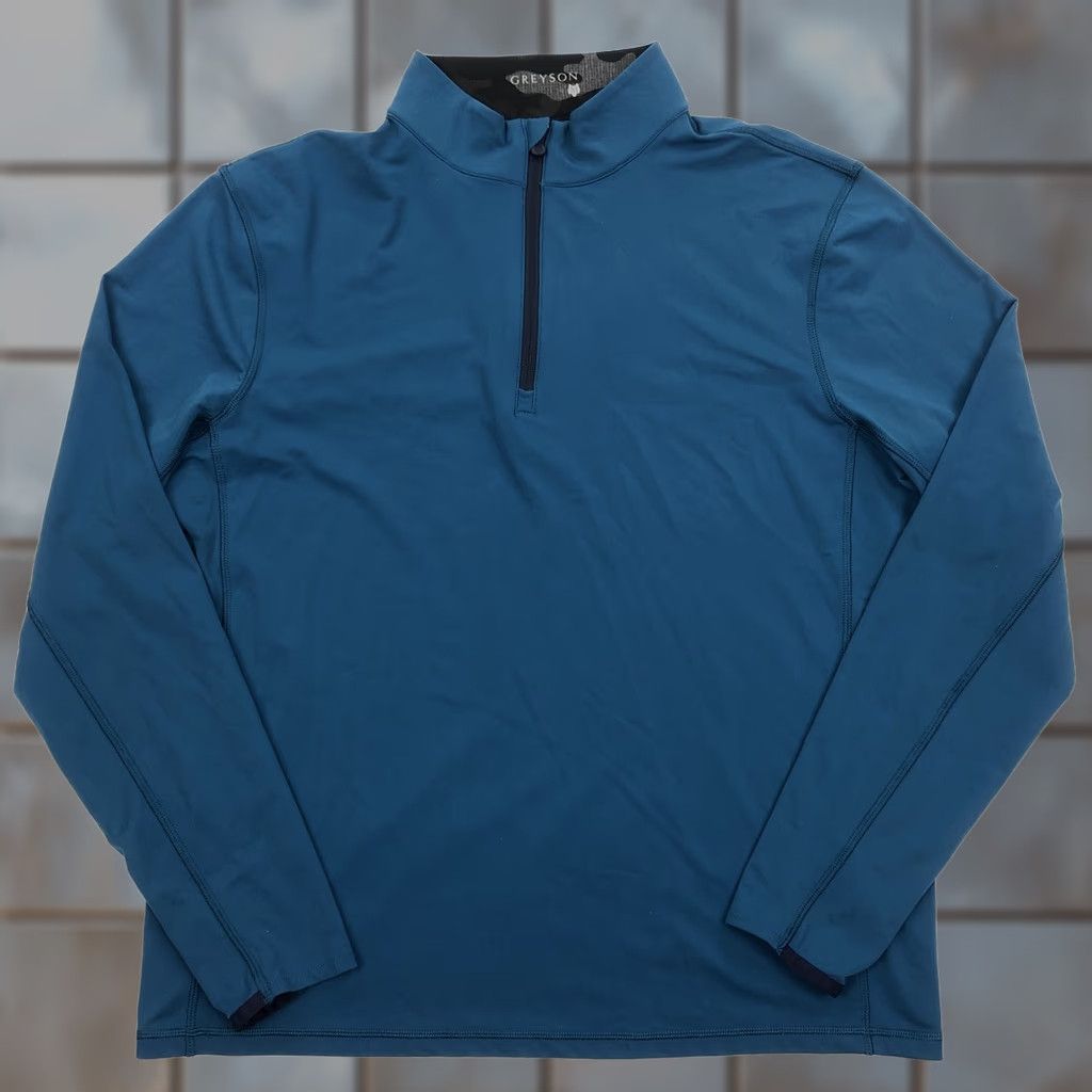 Vintage GREYSON Men's Wolf Logo Activewear Quarter Zip Pullover Shirt M Teal Blue Size US M / EU 48-50 / 2 - 1 Thumbnail