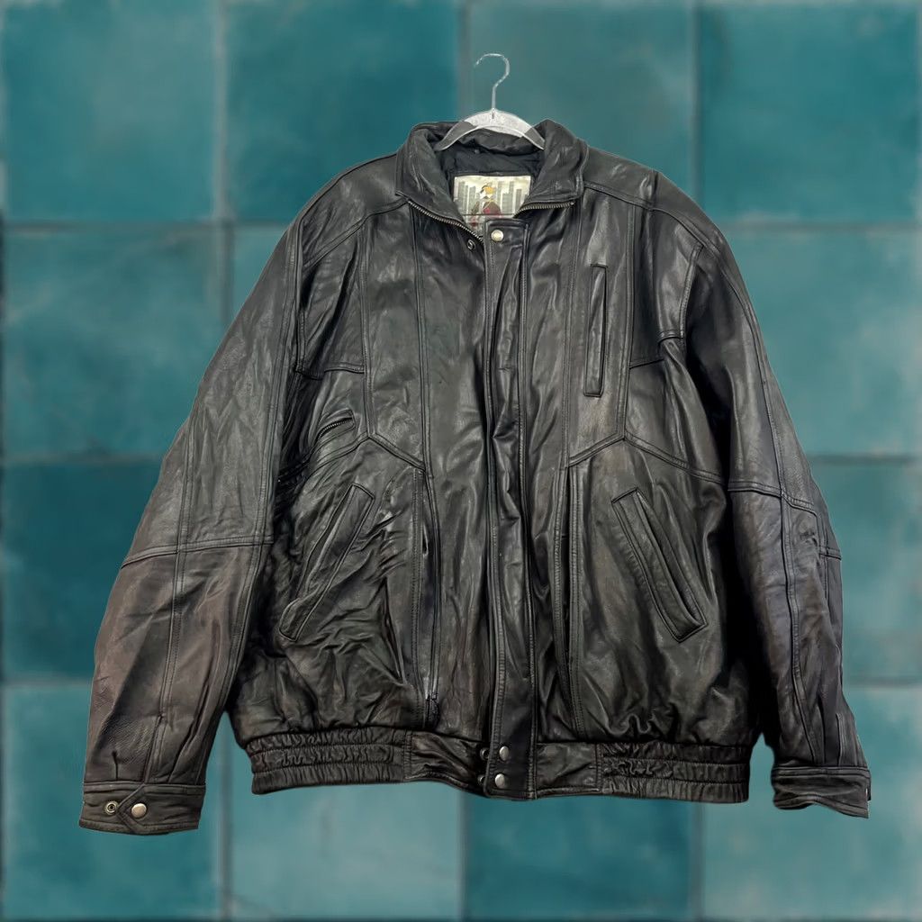 Vintage VINTAGE Black Leather XL Jacket Urban Cowboy Coat Men XL Zip Button Closure Size US XL / EU 56 / 4 - 1 Thumbnail