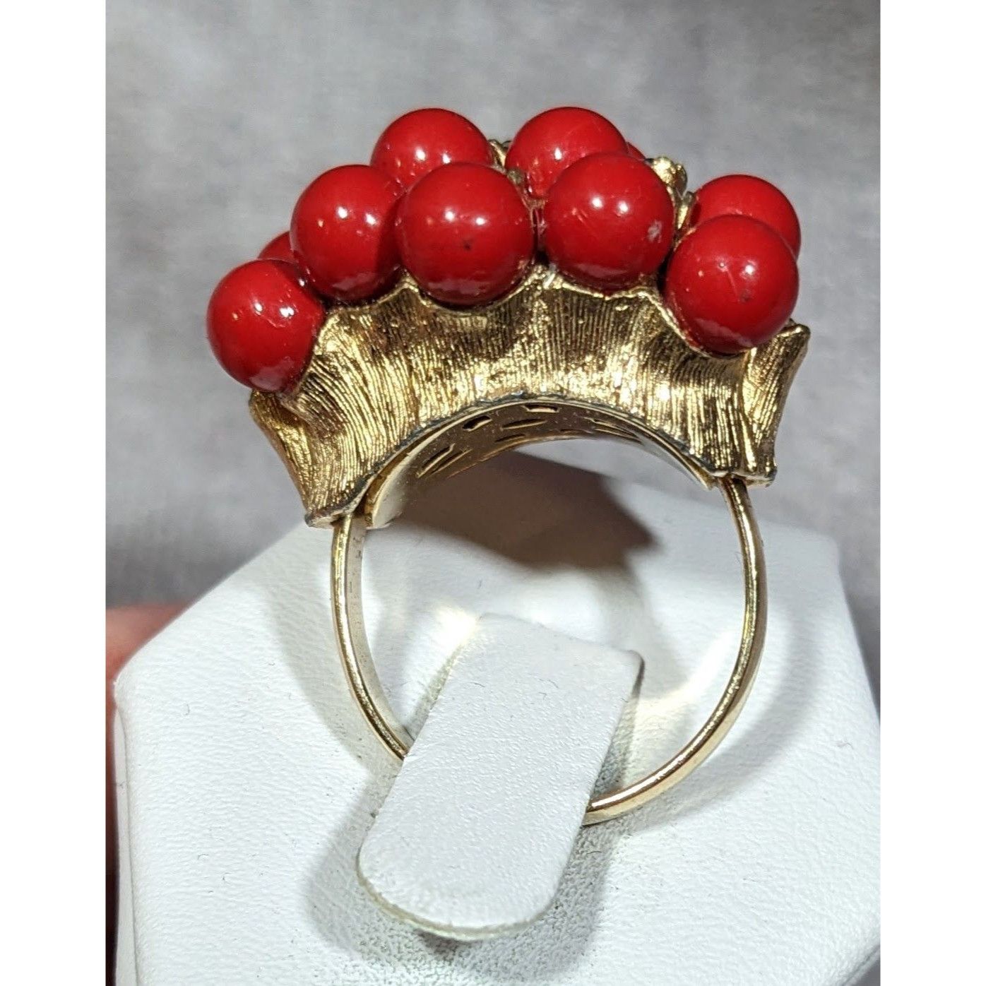 Other Vintage Chunky Red And Gold Tone Beaded Rhinestone Ring Size Size ONE SIZE - 7 Thumbnail