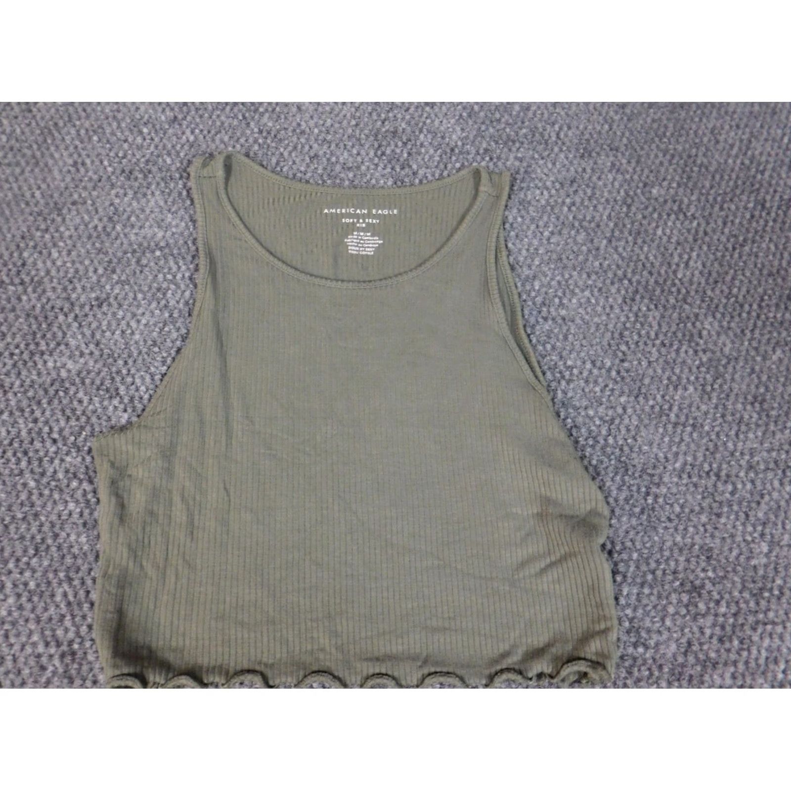 American Eagle Outfitters American Eagle Outfitters Blouse Shirt Womens M Green Short Sleeve Knitted Pocket Collared Button-Down Stretch Regular Size M / US 6-8 / IT 42-44 - 2 Thumbnail