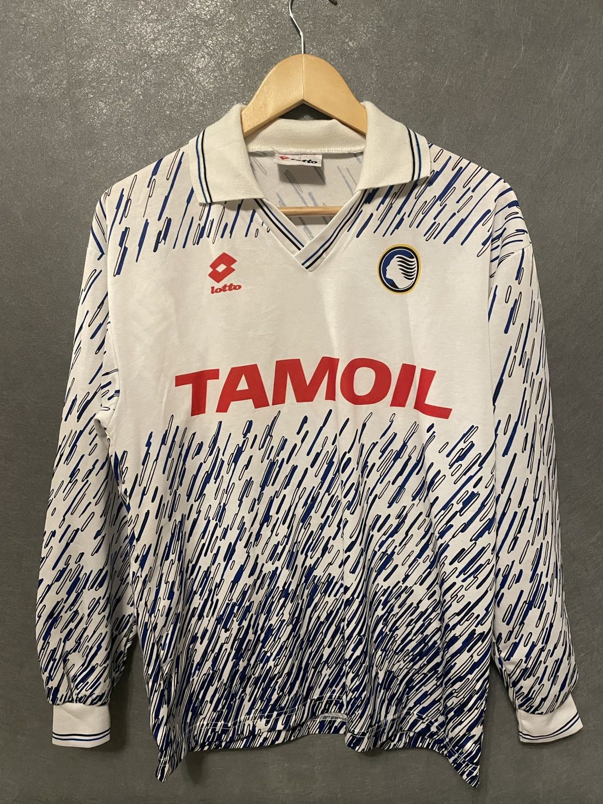 image of Italian Designers x Lotto Original Atalanta Away 1991-1992 Long Sleeve Shirt Small in White, Men's