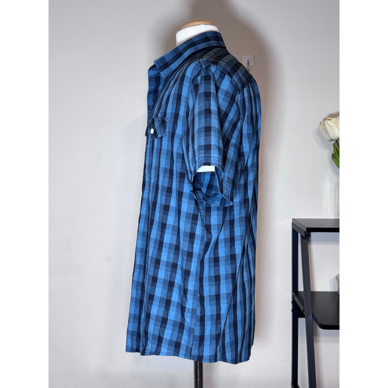 Original Penguin Original Penguin Button Up Shirt Blue Check Short Sleeve XL Size US XL / EU 56 / 4 - 4 Thumbnail