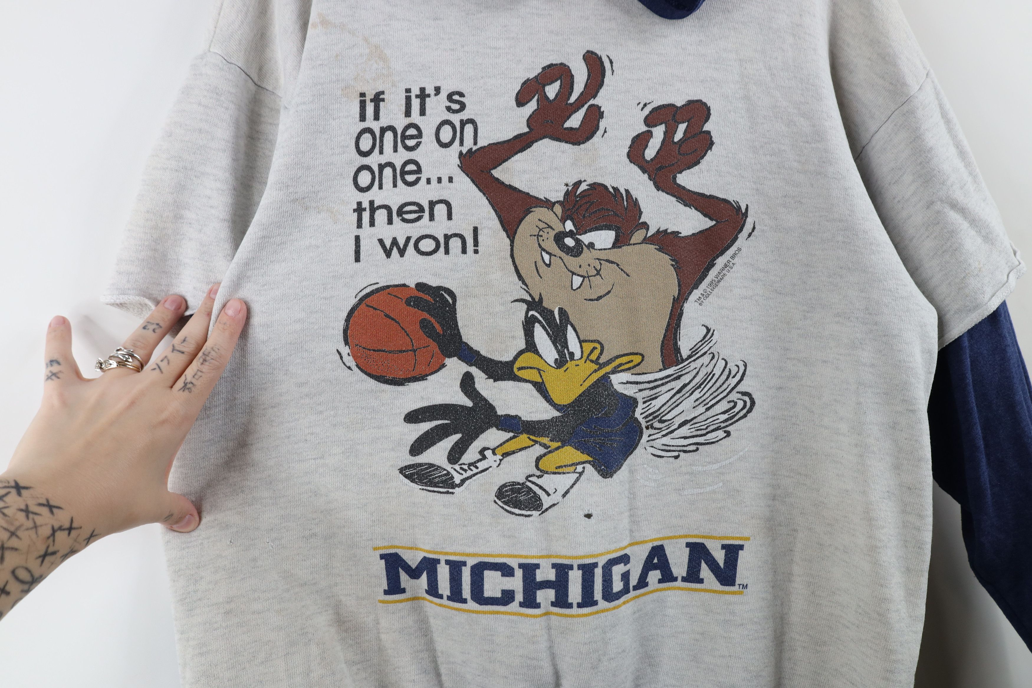 Vintage Vintage 90s University of Michigan Basketball Layered Hoodie Size US M / EU 48-50 / 2 - 4 Thumbnail