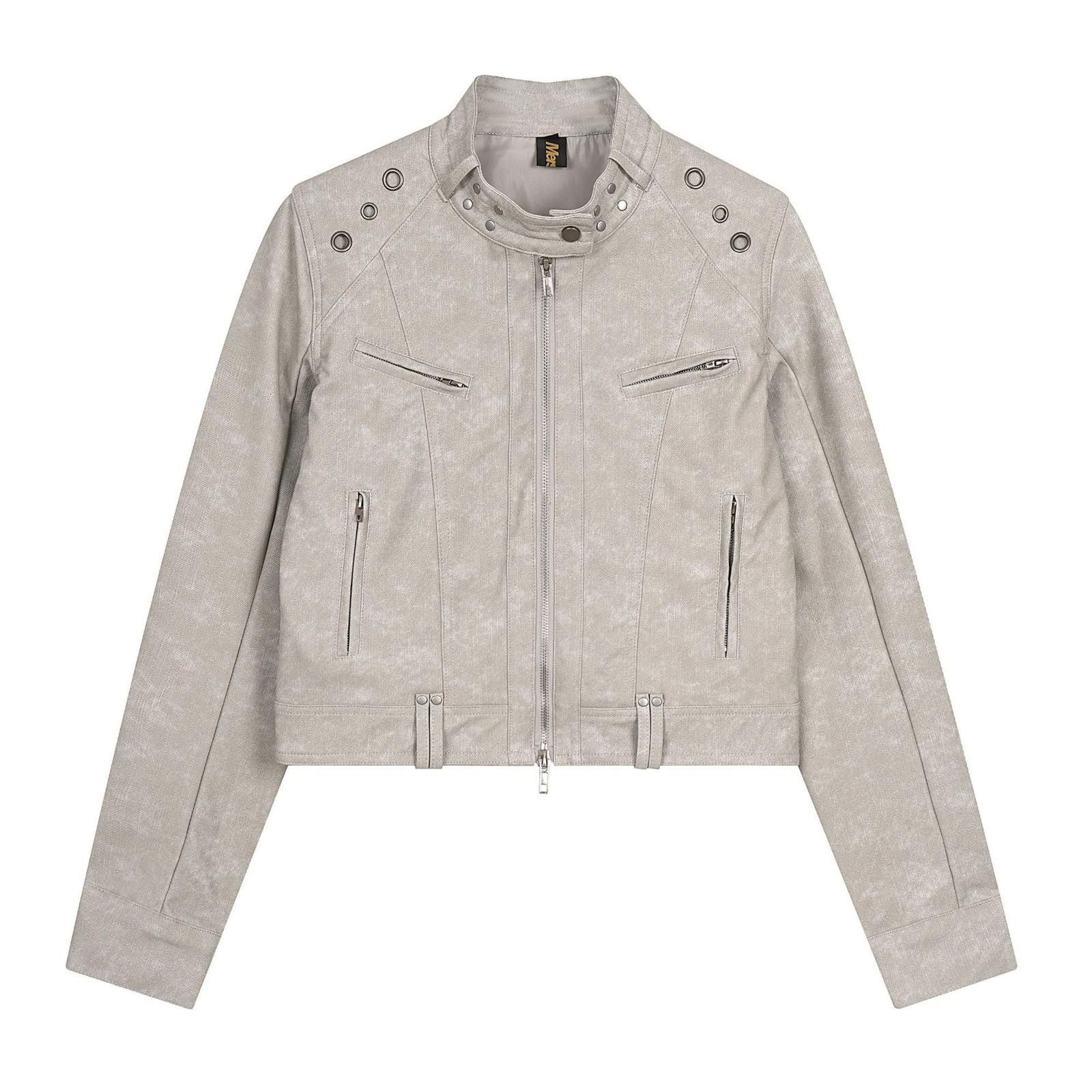 Leather Black Faux Leather Moto Jacket, Cropped Biker Jacket Size M / US 6-8 / IT 42-44 - 2 Thumbnail